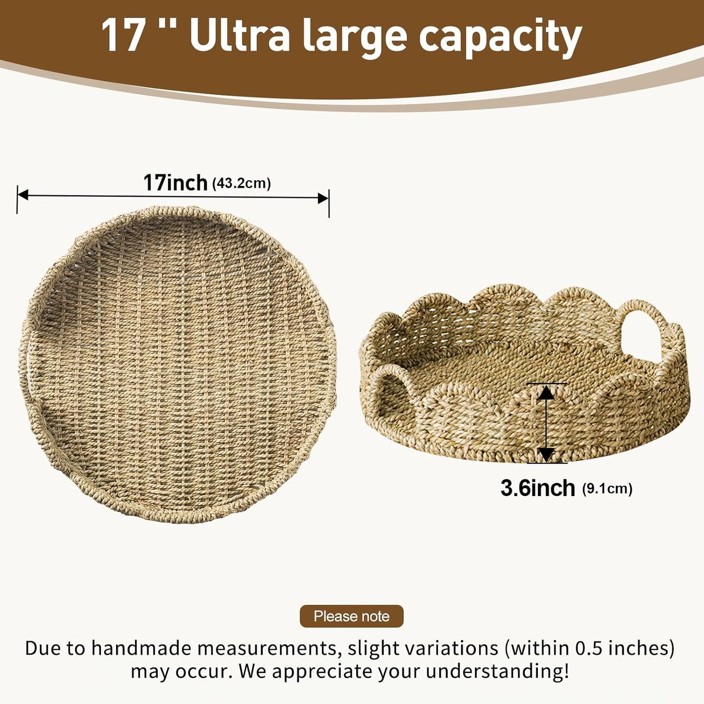 Wicker Tray / Round Wicker Basket / Seagrass-round / Set of 17