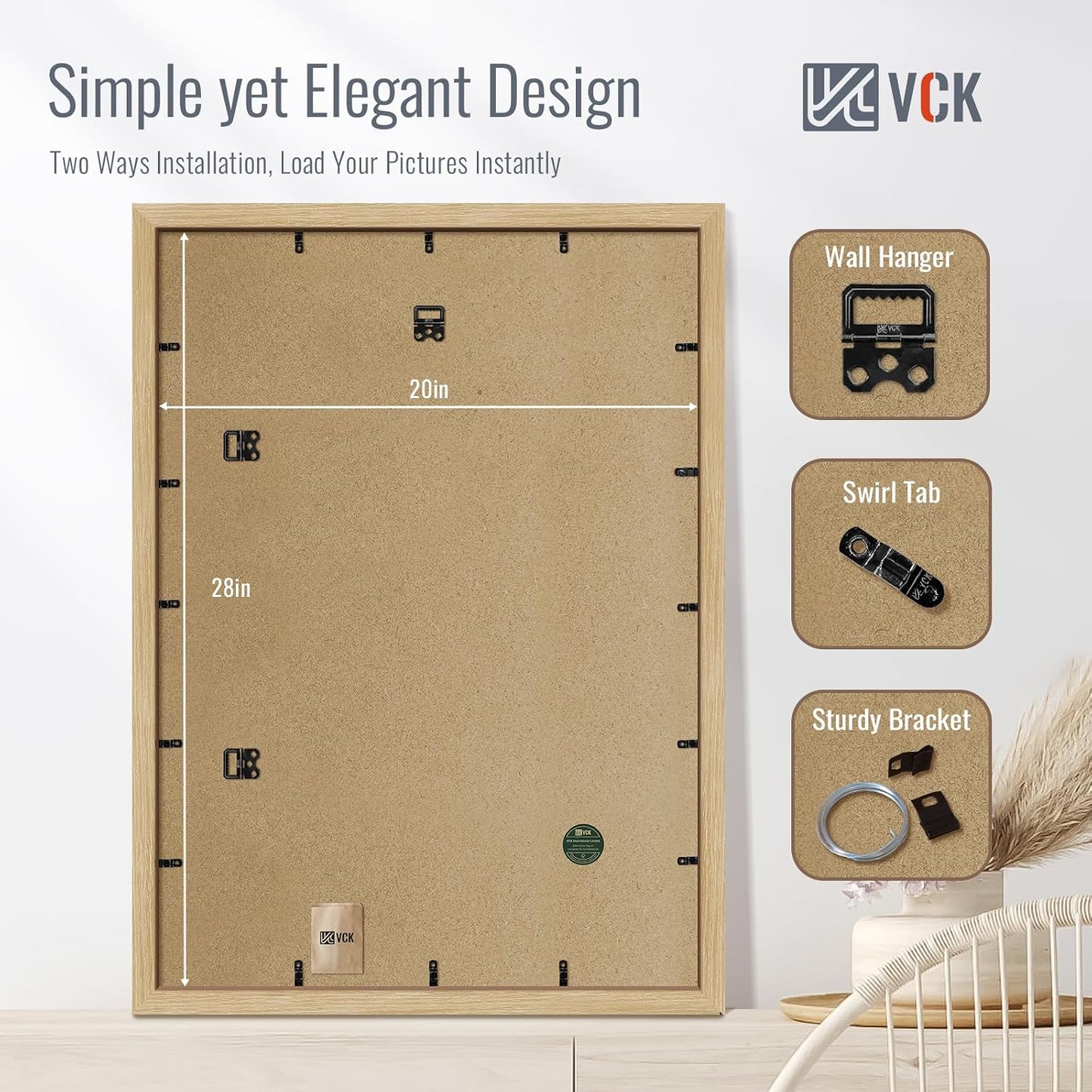 VCK 20x28 Picture Frame Oak 4 Pack, Wide Thick Wood Border, for Poster | Exclusive Woodgrain, Wall Hanging, HD