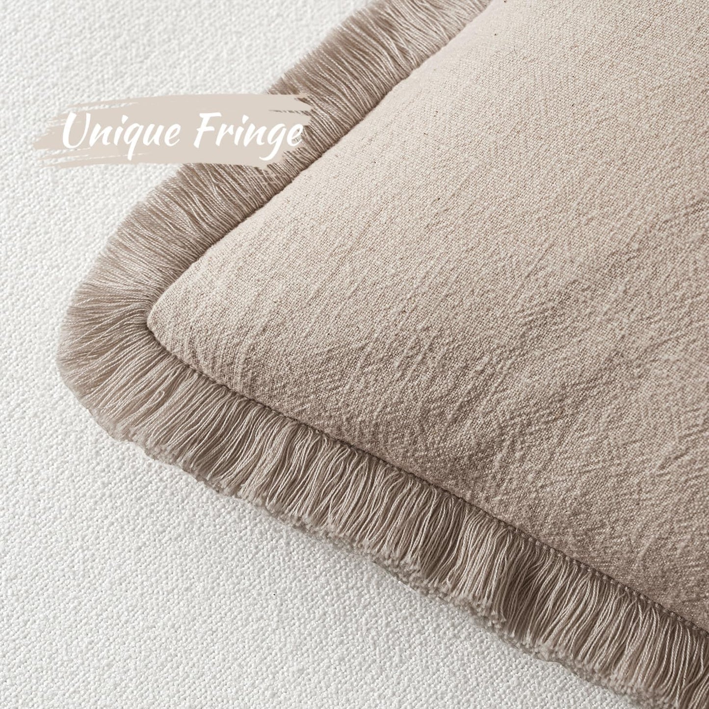 Decorative Throw Pillow Covers Neutral Linen Fringe Throw / 18 x 18 / Natural Linen / Set of 2