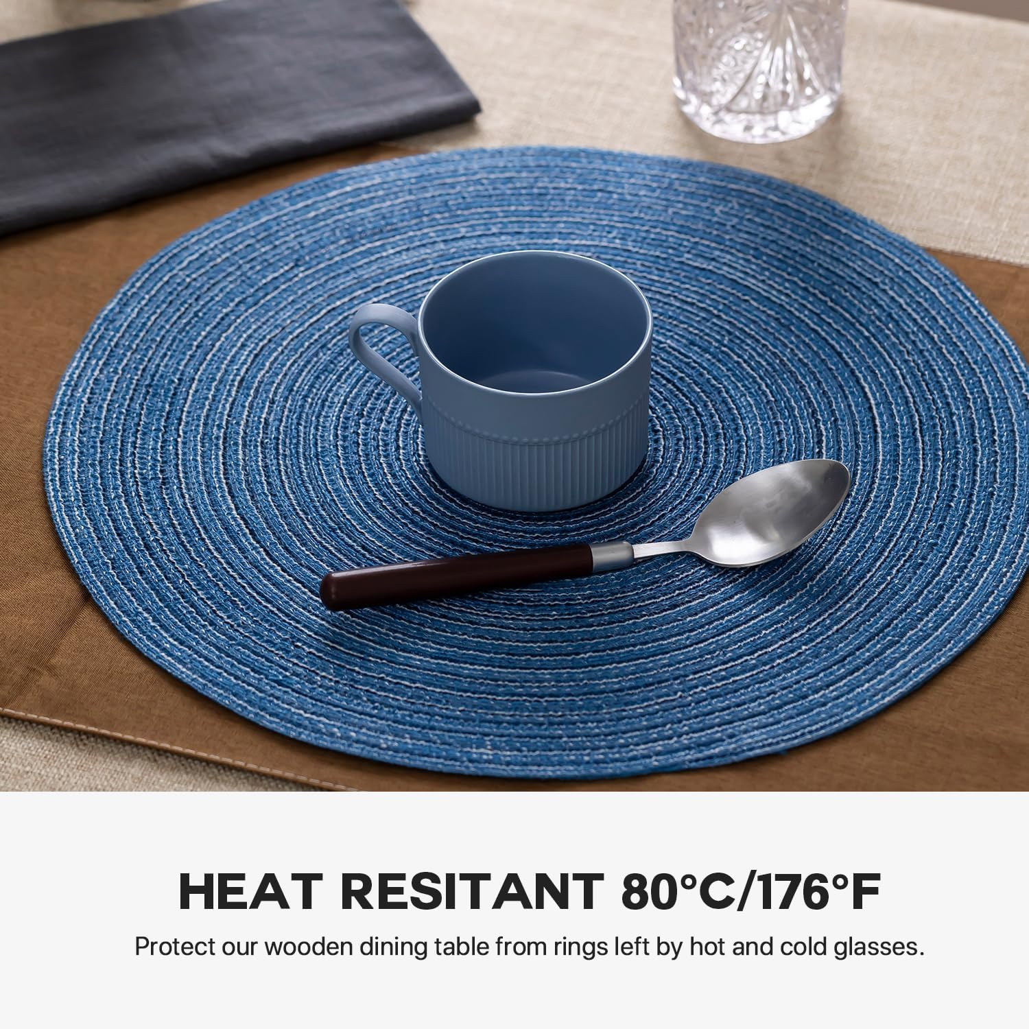BARoyal Round Placemats Set of 12 Woven Placemats Washable Braided Table Mats for Dining Table Heat Resistant Non-Slip