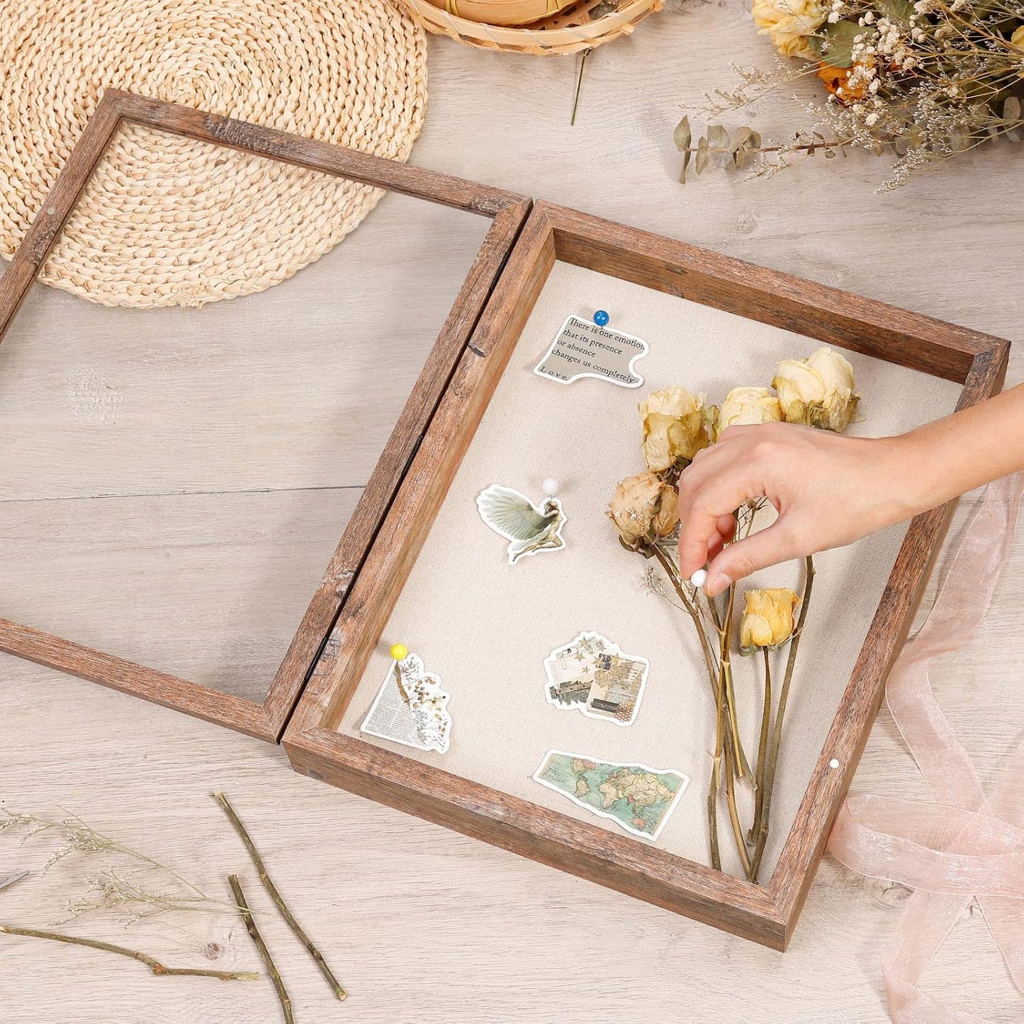 2 Packs 11x14 Shadow Box Frame with Linen Back - Sturdy Rustic Memory Display Case of Flower, Pictures, Medals and