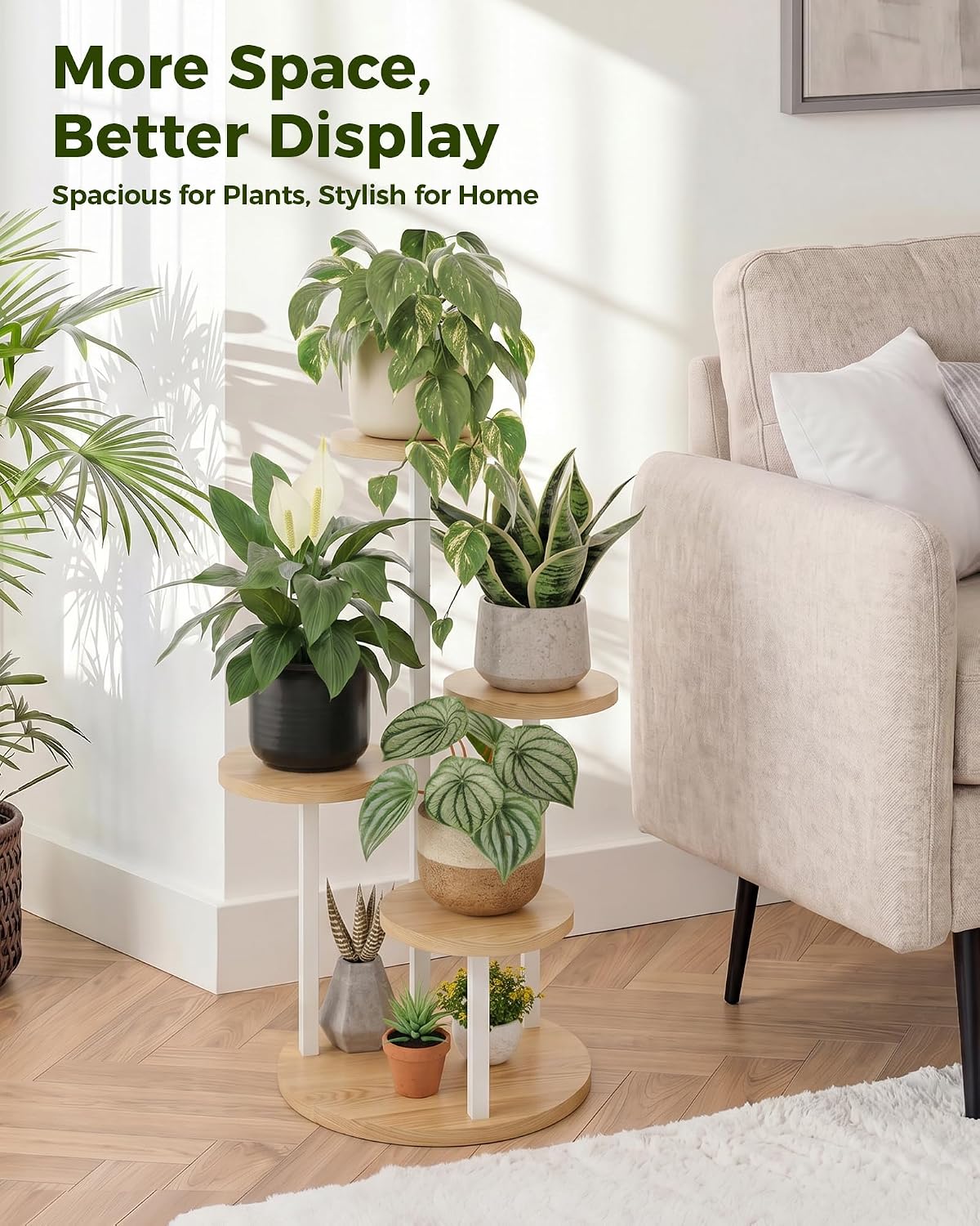 Bamworld Plant Stand Indoor Wood Plant Stand 4 Tier White | plant holders for Multiple Plants Tall Corner Plant Stands