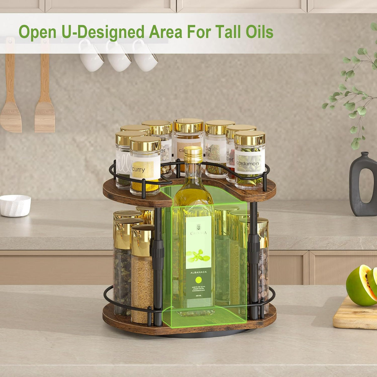 Across-Star Lazy-Susan-Spice-Rack -Organizer For Cabinet With Adjustable Height, 12 inch Rotating Seasoning Holder
