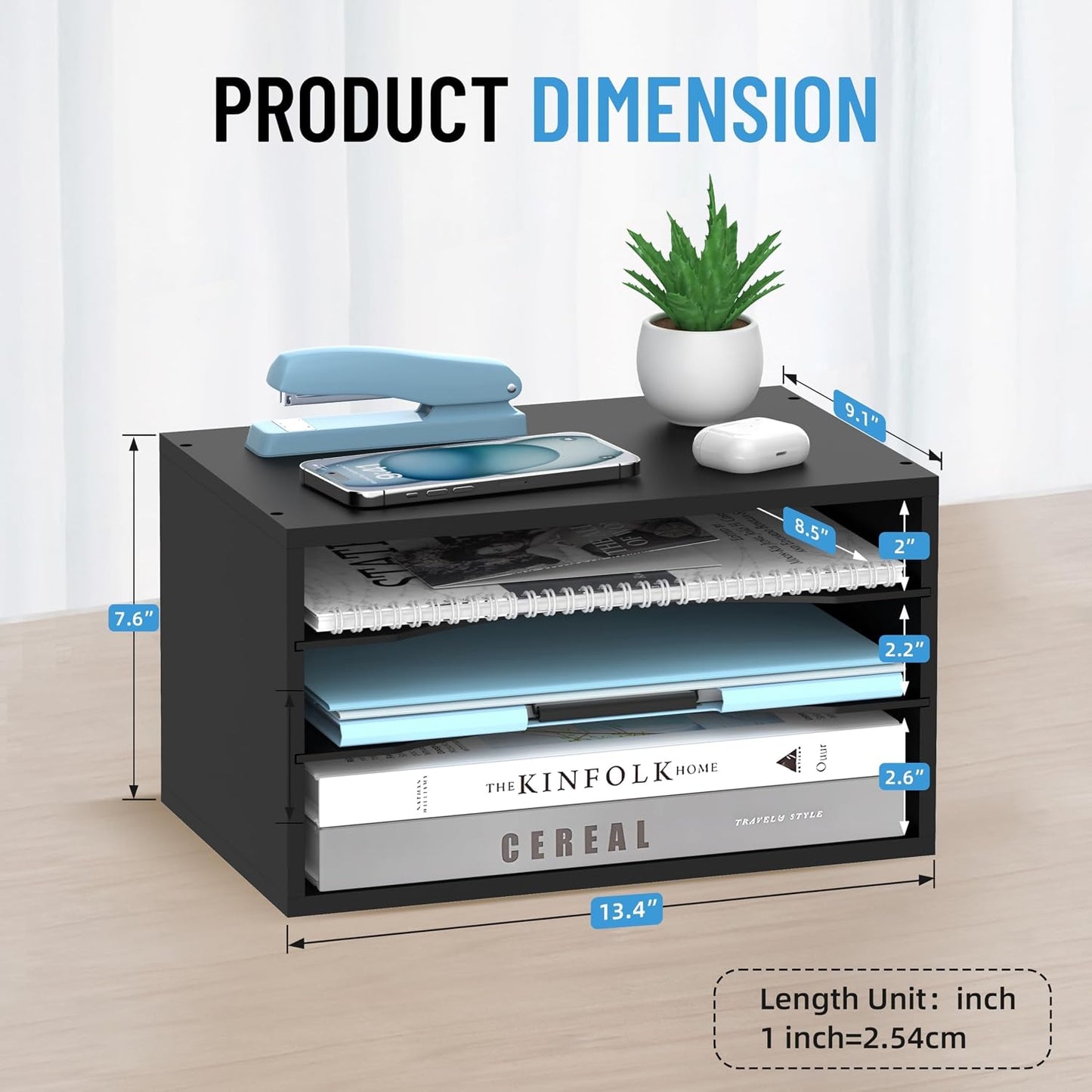 3-Tier Paper Organizer for Desk, Adjustable Mail Organizer, Black | 3-Tier Paper Organizer and Mail Organizer for Desk