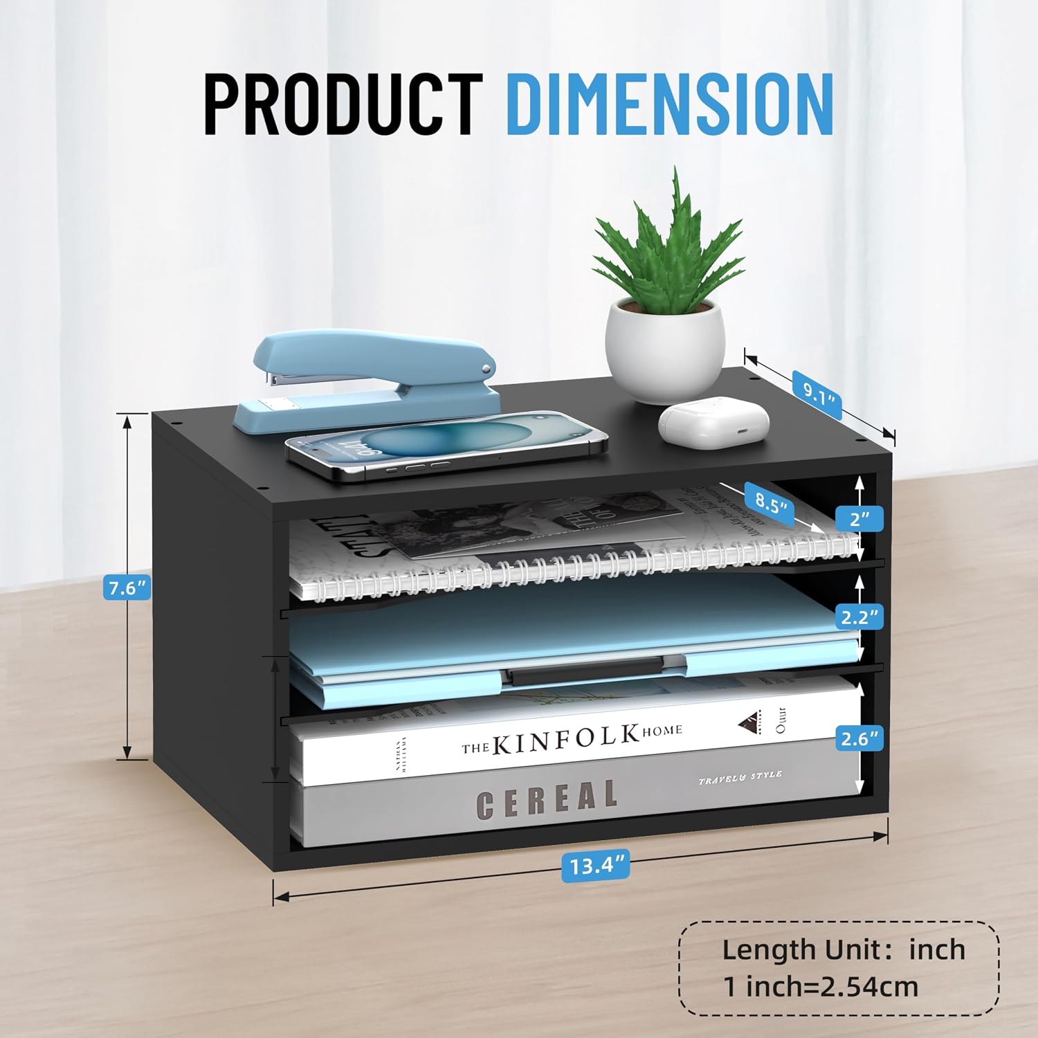3-Tier Paper Organizer for Desk, Adjustable Mail Organizer, Black | 3-Tier Paper Organizer and Mail Organizer for Desk