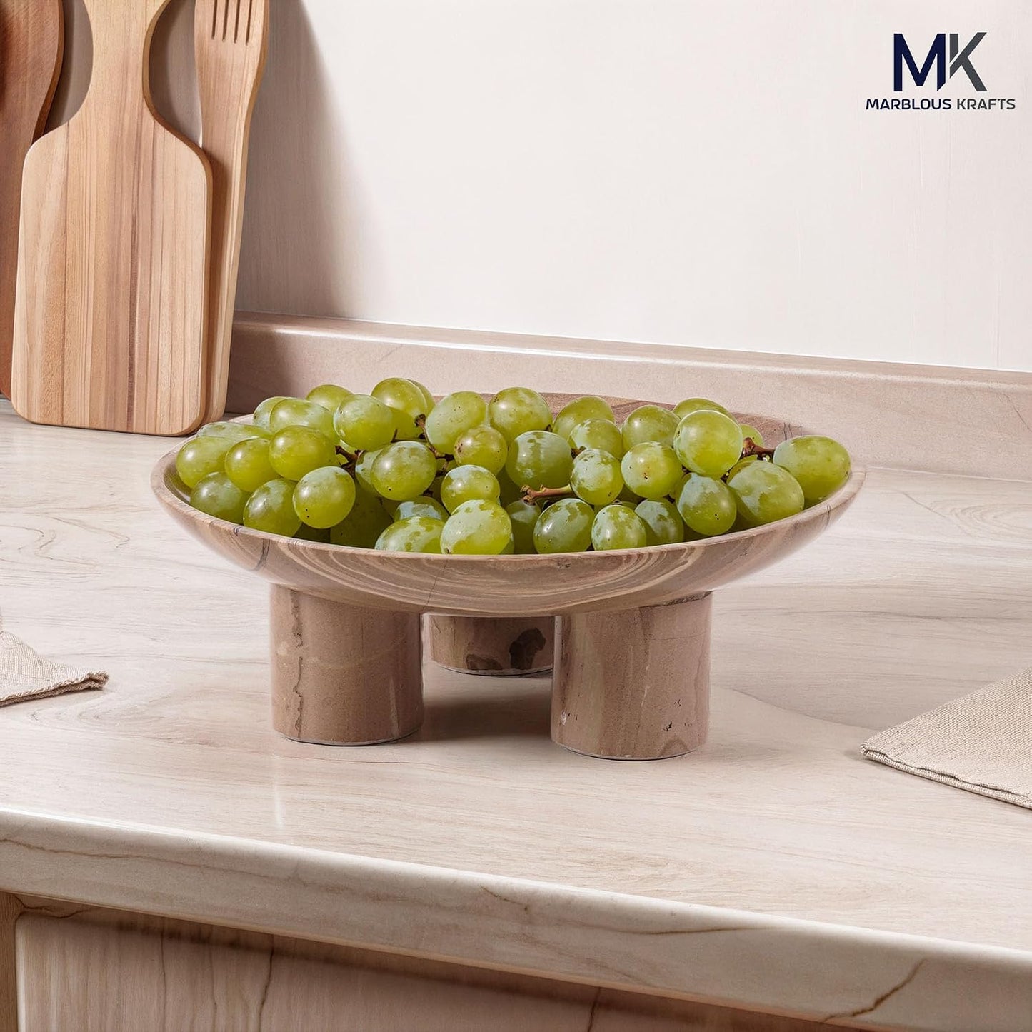Marble Decorative Tray Handmade Natural Stone Fruit Tray / Brown / 8 Inch