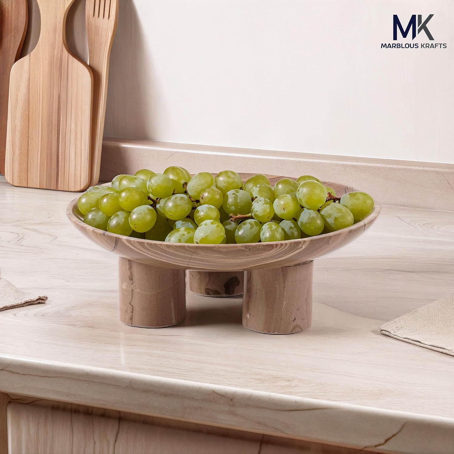 Marble Decorative Tray Handmade Natural Stone Fruit Tray / Brown / 8 Inch