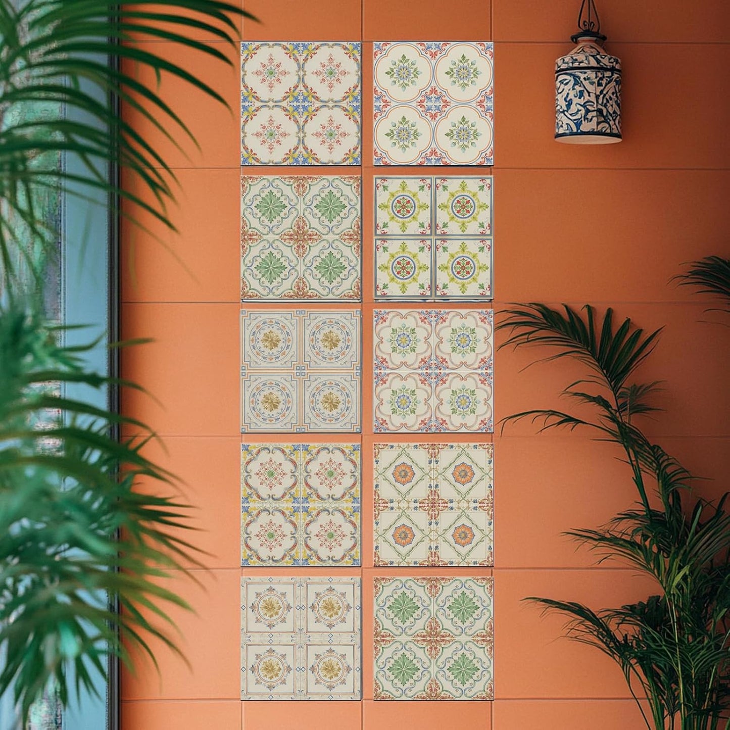 9 Styles Tile Sticker Colorful Patten Wall Tile Stickers Waterproof / Retro Beige Patten / Set of 36