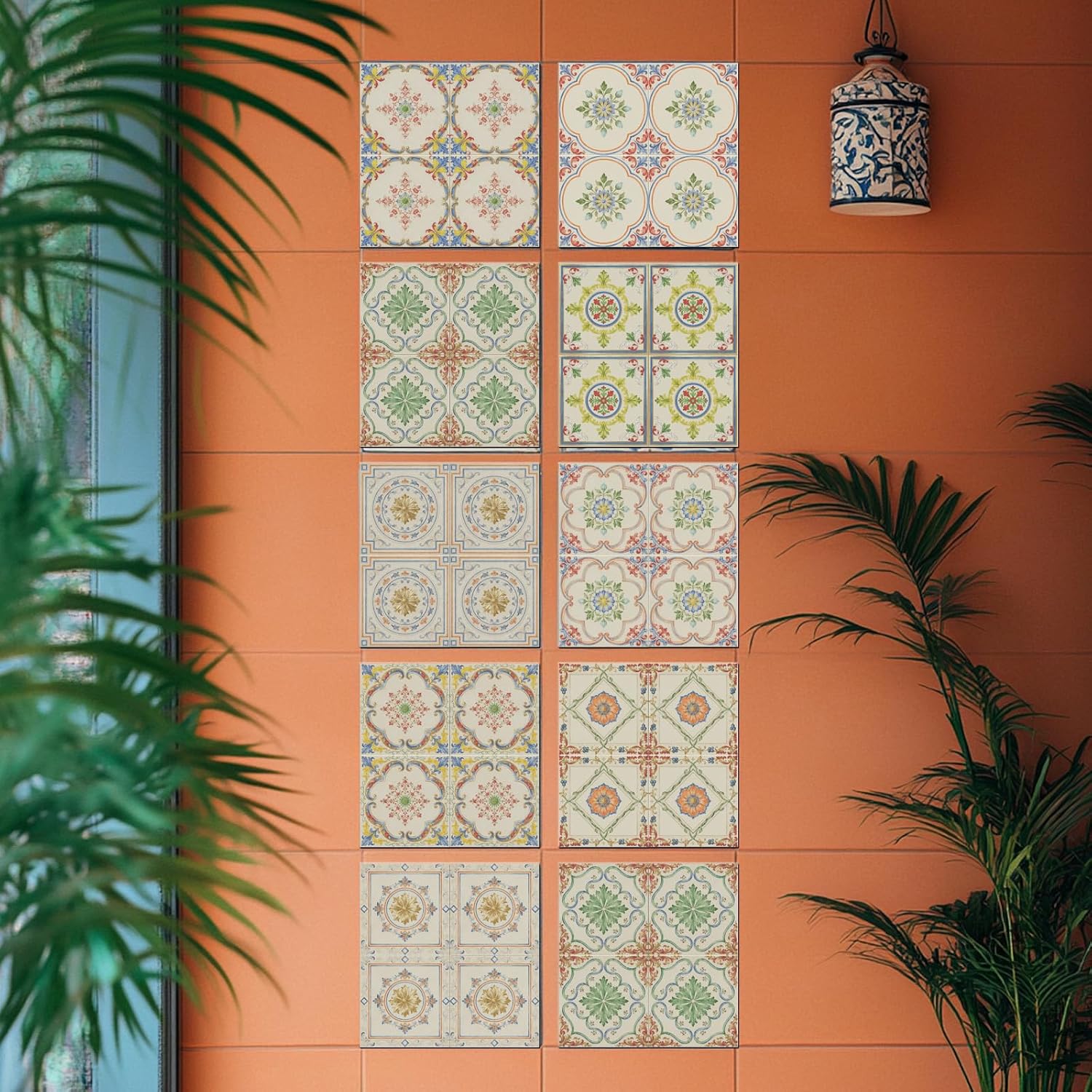 9 Styles Tile Sticker Colorful Patten Wall Tile Stickers Waterproof / Retro Beige Patten / Set of 36