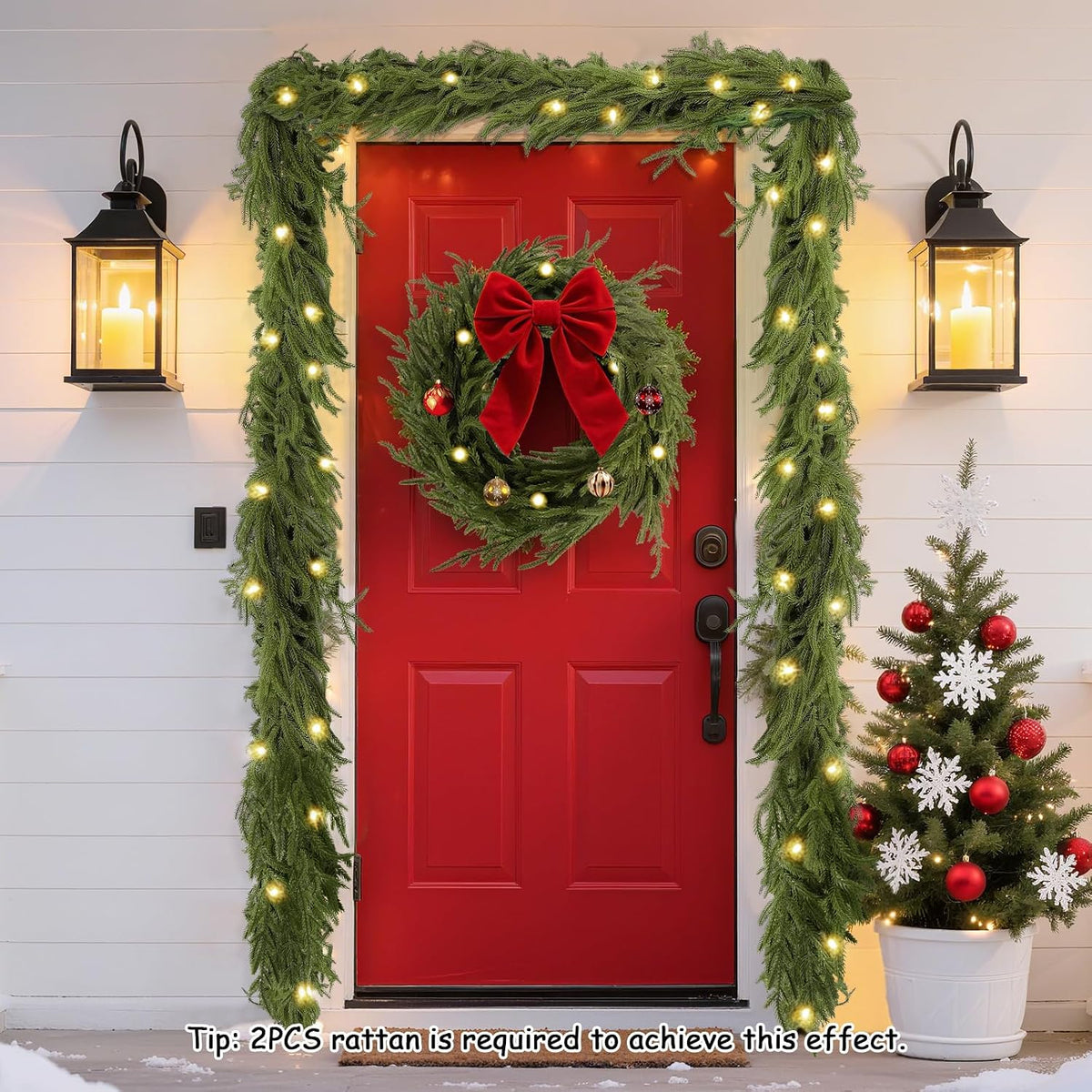 12FT Christmas Garland with Lights, 8 Flash Style with Timer for Indoor & Outdoor Christmas Decorations, Real Touch