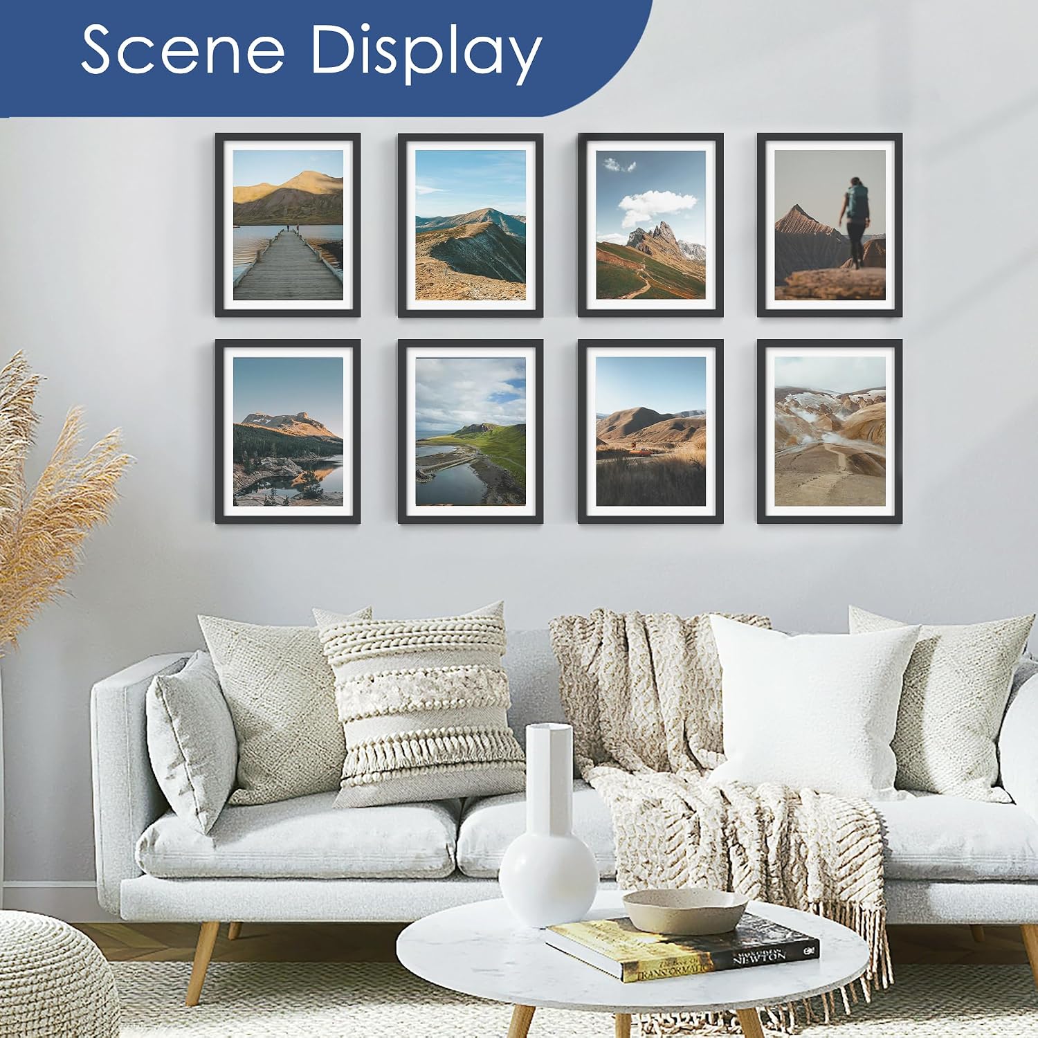 10x13 Picture Frame Set of 6, Wall or Tabletop Display, Black | Display Pictures 9x12 with Mat or 10x13 Without Mat