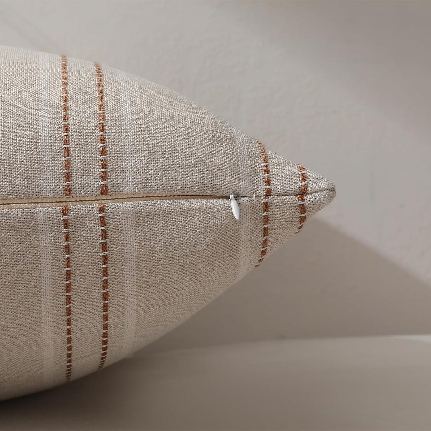 Rust Throw Pillow Covers Striped Fall Pillow Covers Textured Linen / Caramel / 20 x 20 / Set of 2