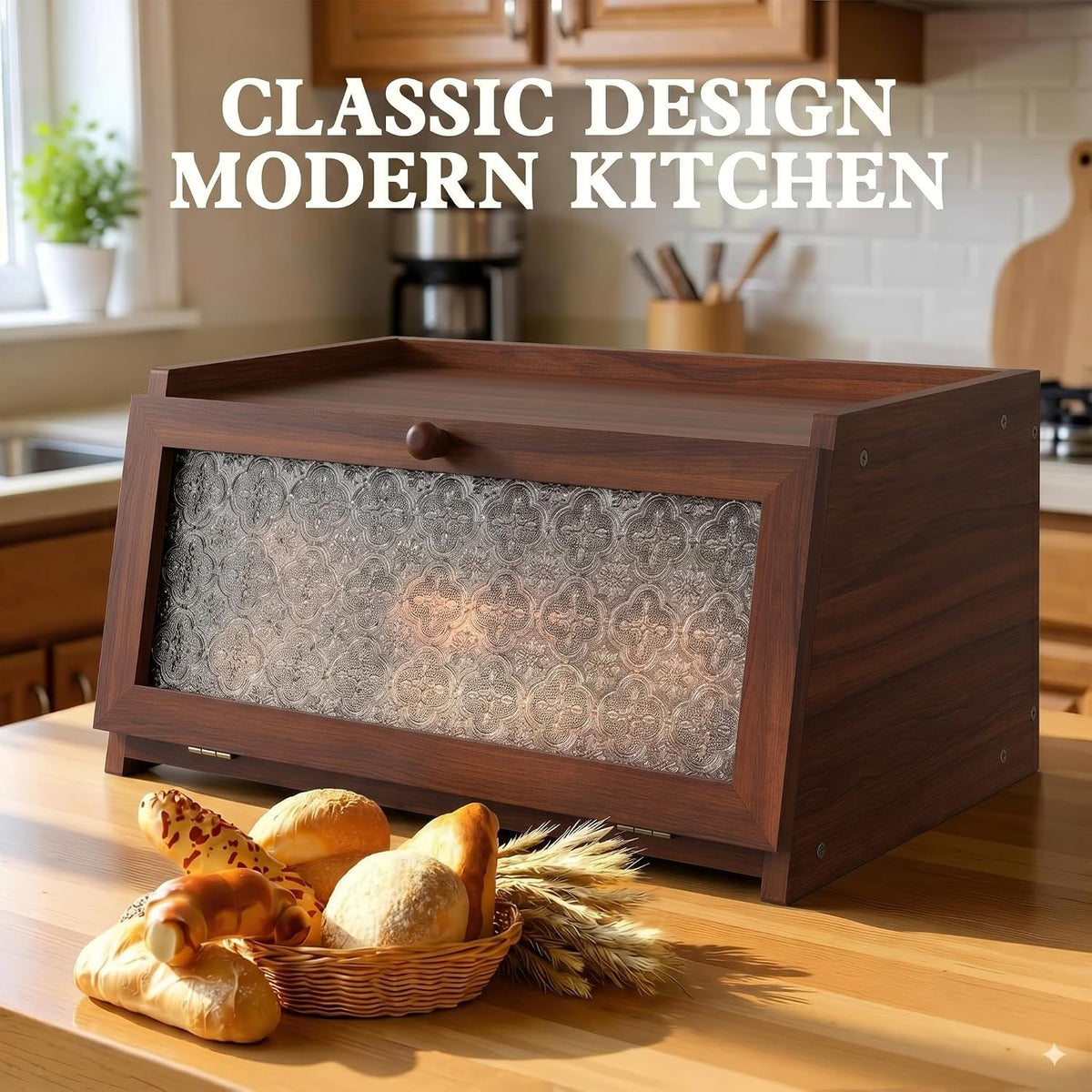 LOHASOK Bread Box for Kitchen Countertop,Brown Begonia | Large, Farmhouse Bread Container Holder Storage, Acrylic