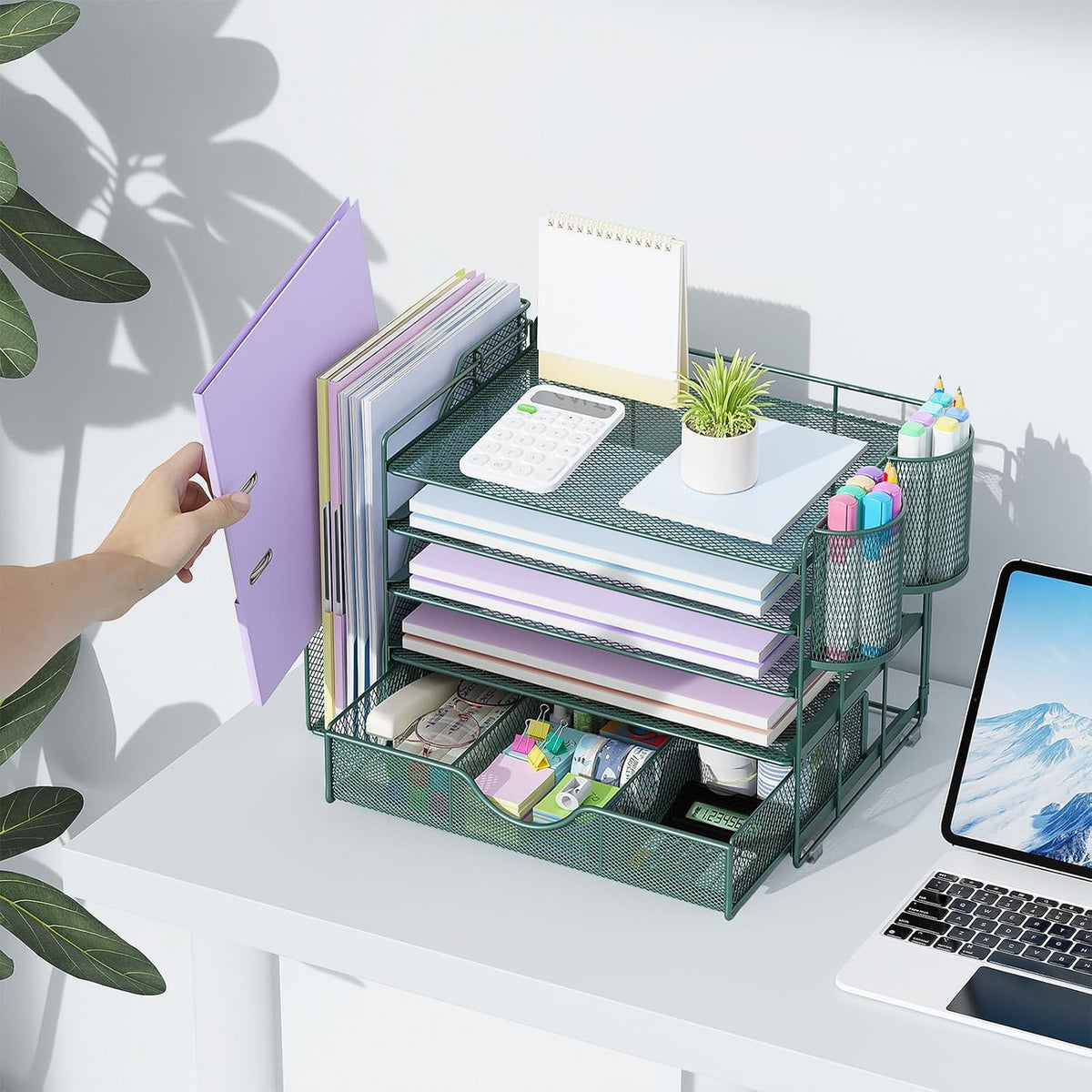 gianotter 5-Tier Desk Organizer with Drawers and File Holders | Letter Trays and Pen Holders - Workspace Accessories