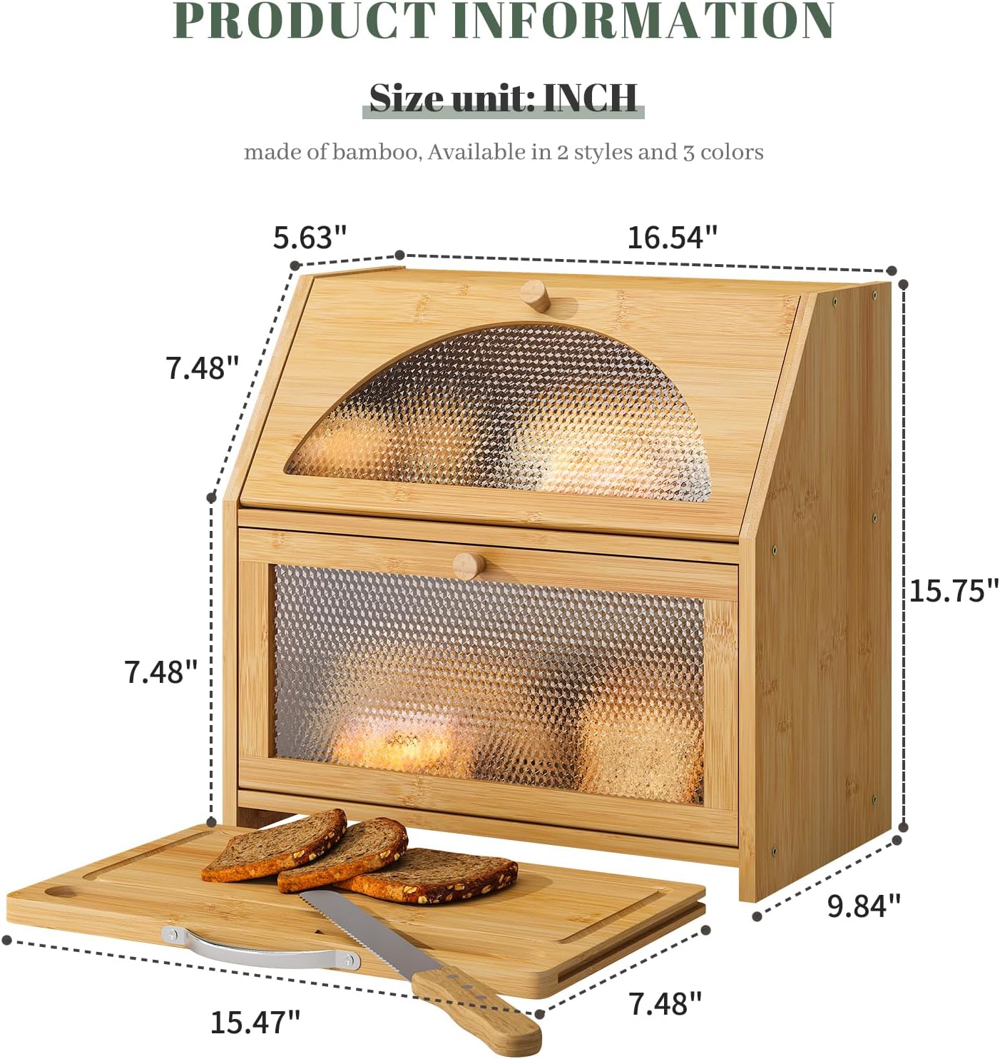 STDDRE Double Layer Bamboo Corner Bread Box with Cutting Board(Natural) | Extra-large capacity. Double Layer Bread