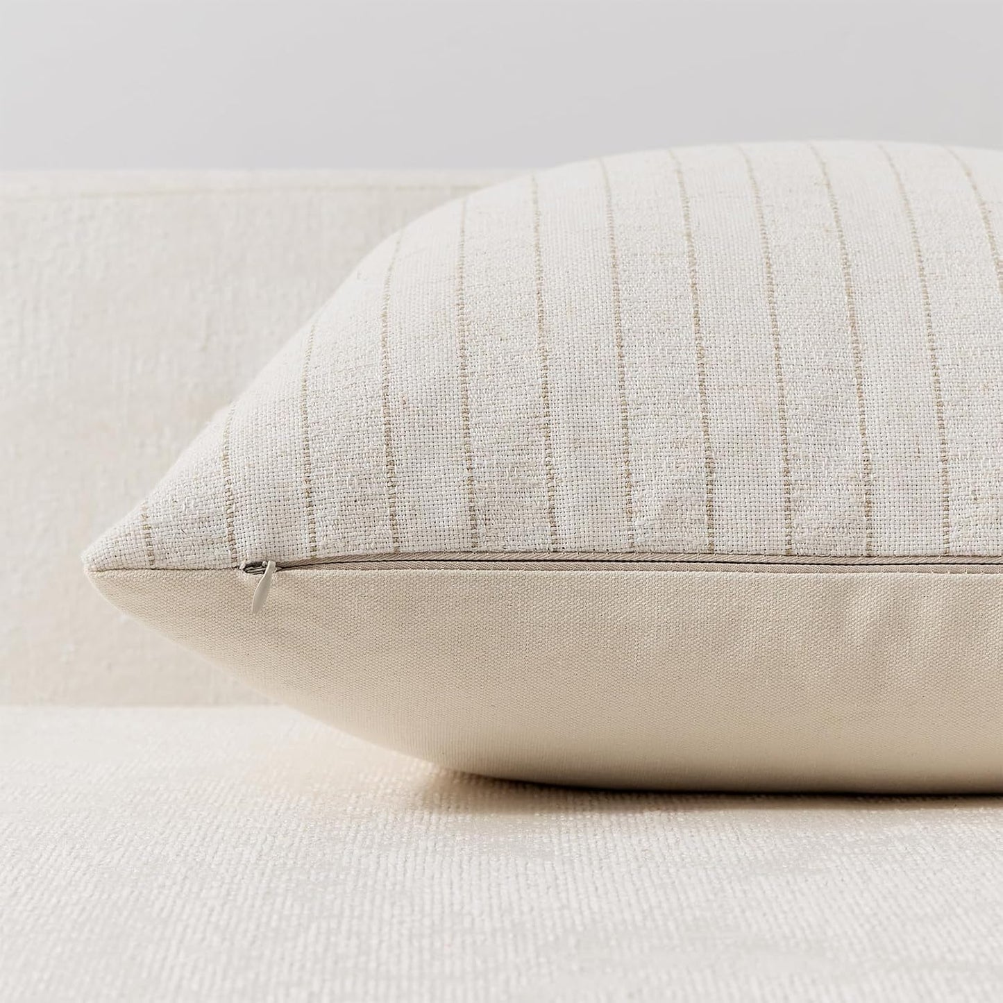 Linen Striped Throw Pillow Covers Neutral Couch Pillow Cases Farmhouse / Beige / 18 x 18 / Set of 2