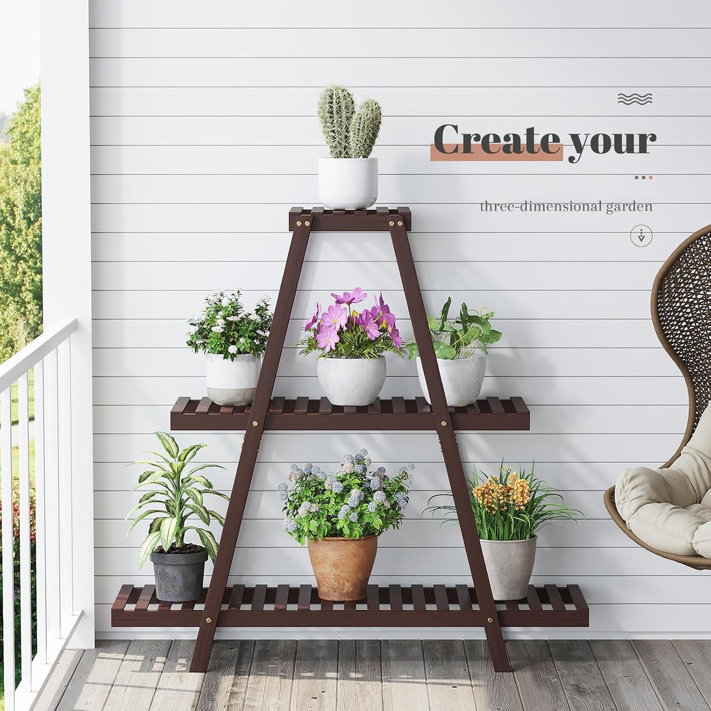 STDDRE Plant Stand For Indoor Outdoor Tiered Plant Shelf 3 Tier 8 Potted Bamboo Flower Holder Ladder Rack For Multiple