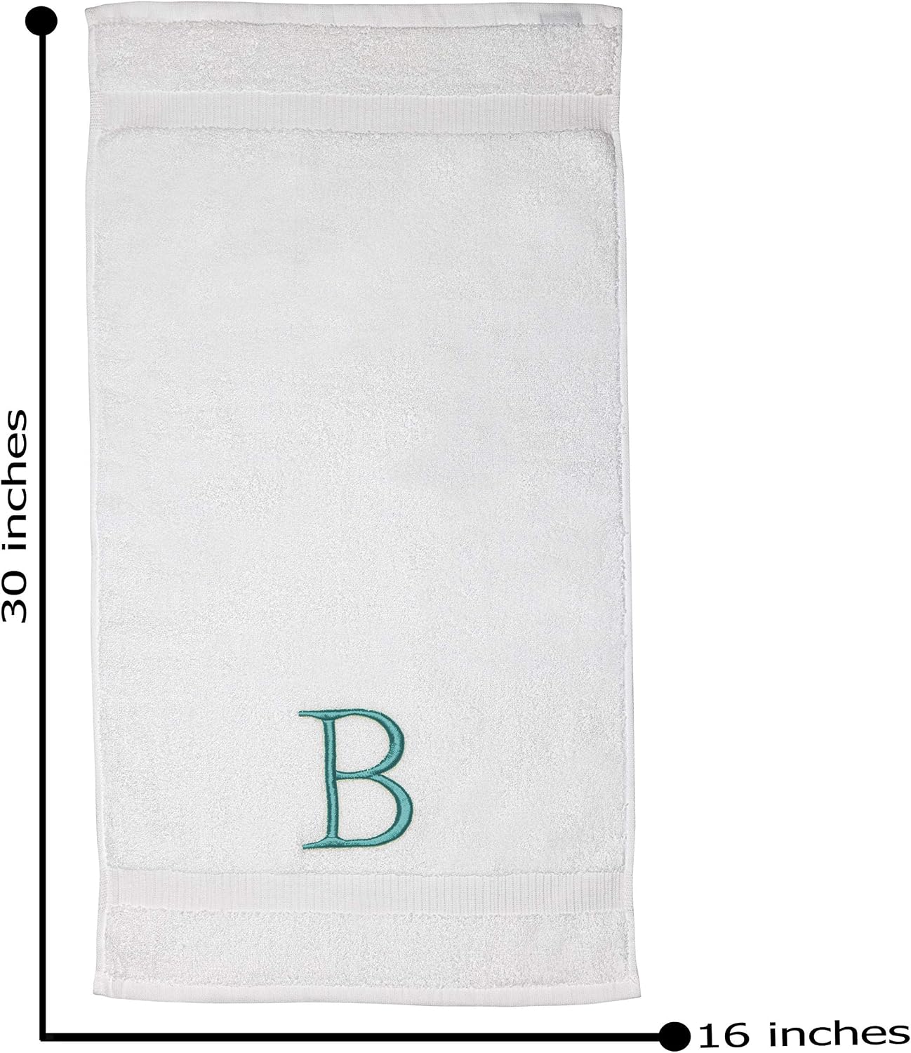 White with Teal Monogrammed Hand Towels for Bathroom - Set of 2 Letter B | Luxury Hotel Quality Initial Towels For