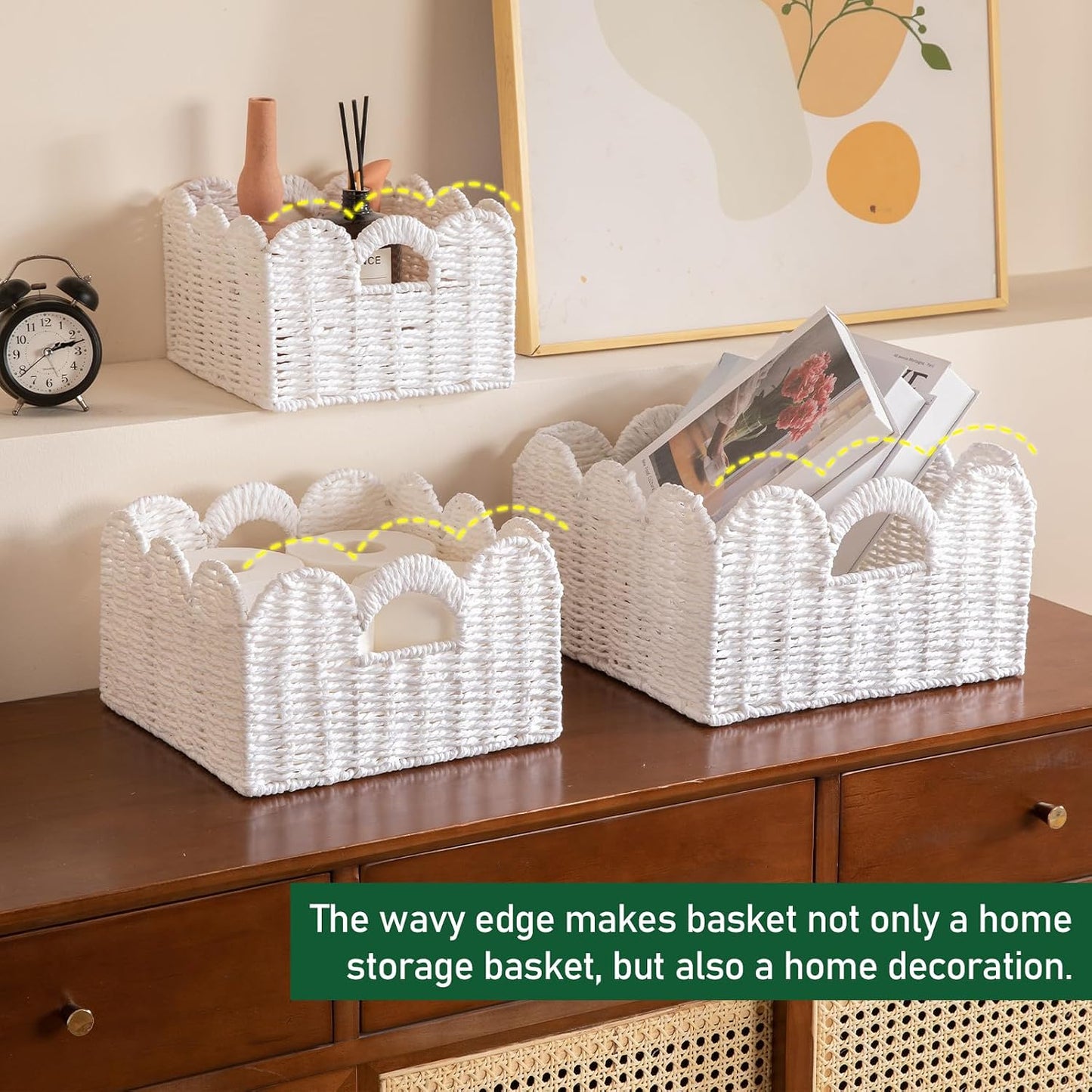 Scalloped Wicker Baskets / White