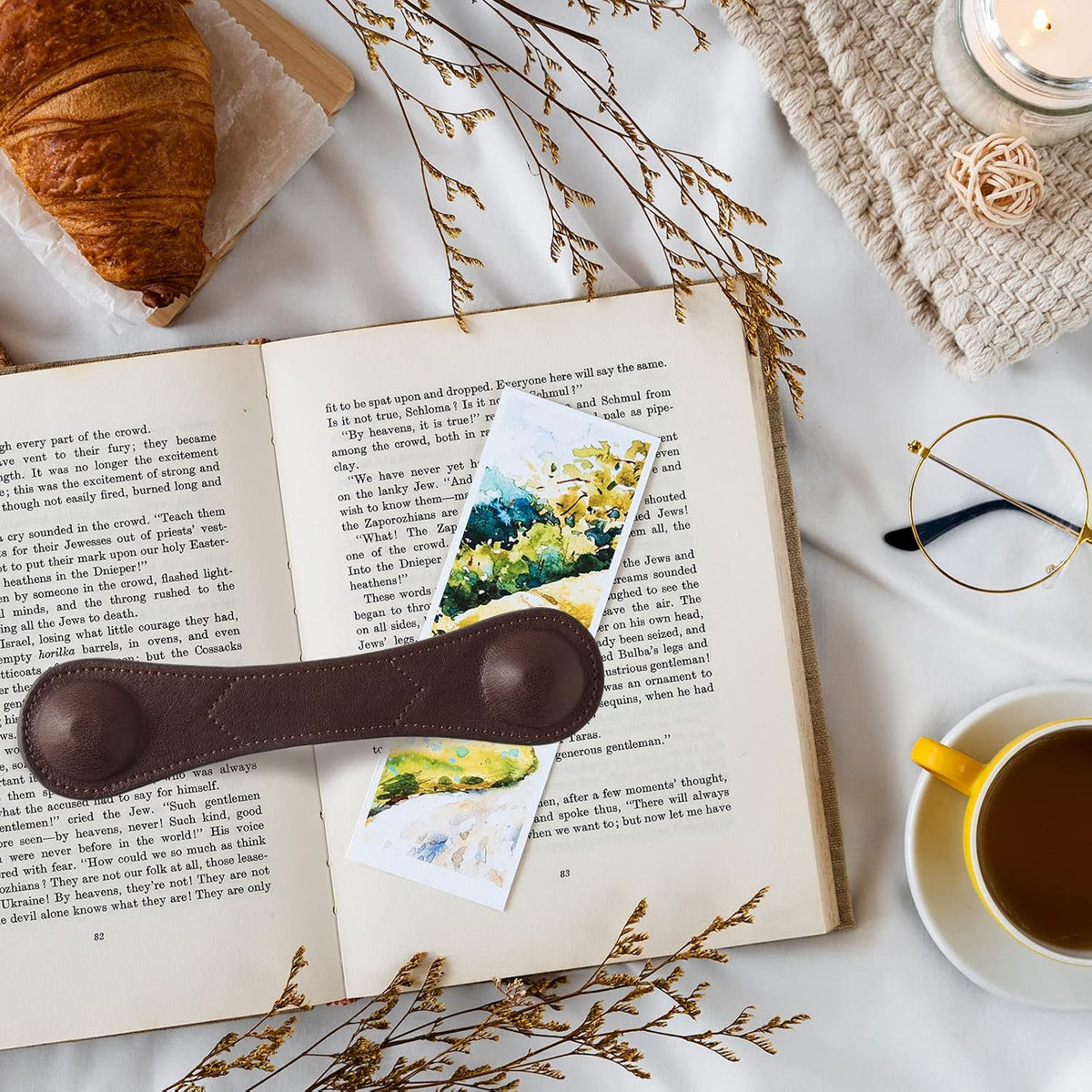 Weighted Bookmark - Leather Book Page Weight Book Weights Holder for Hands-Free Reading Paper Weights for Cookbooks