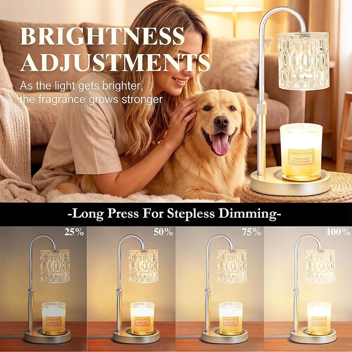 Dreamholder Electric Candle Warmer Lamp with Timer, Dimmable Candle Lamp with Adjustable Height, Wax Melter for Jar