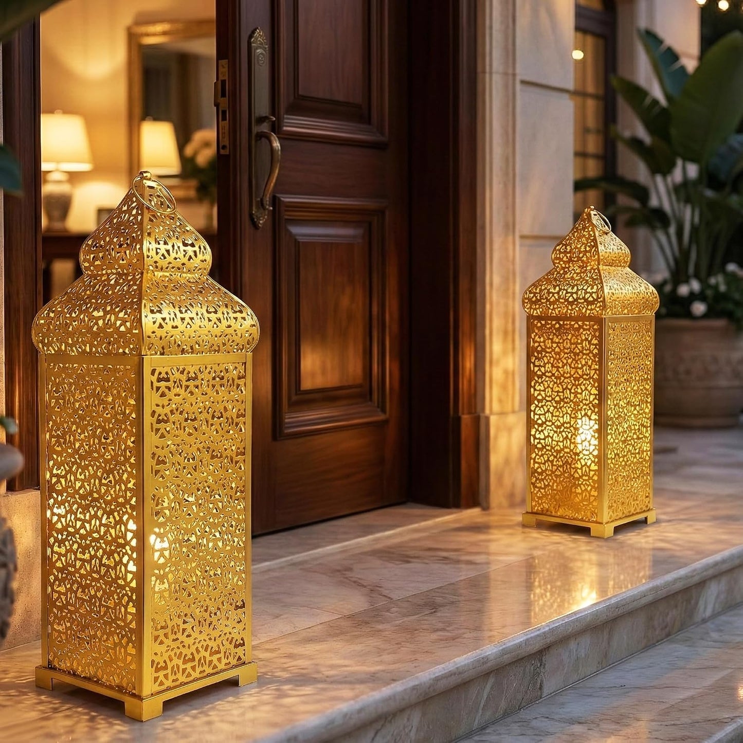 Vela Lanterns Decorative Indoor Tall Moroccan Floor Candle Holder, Gold, XL | Ramadan Decorations for Home, Extra Large