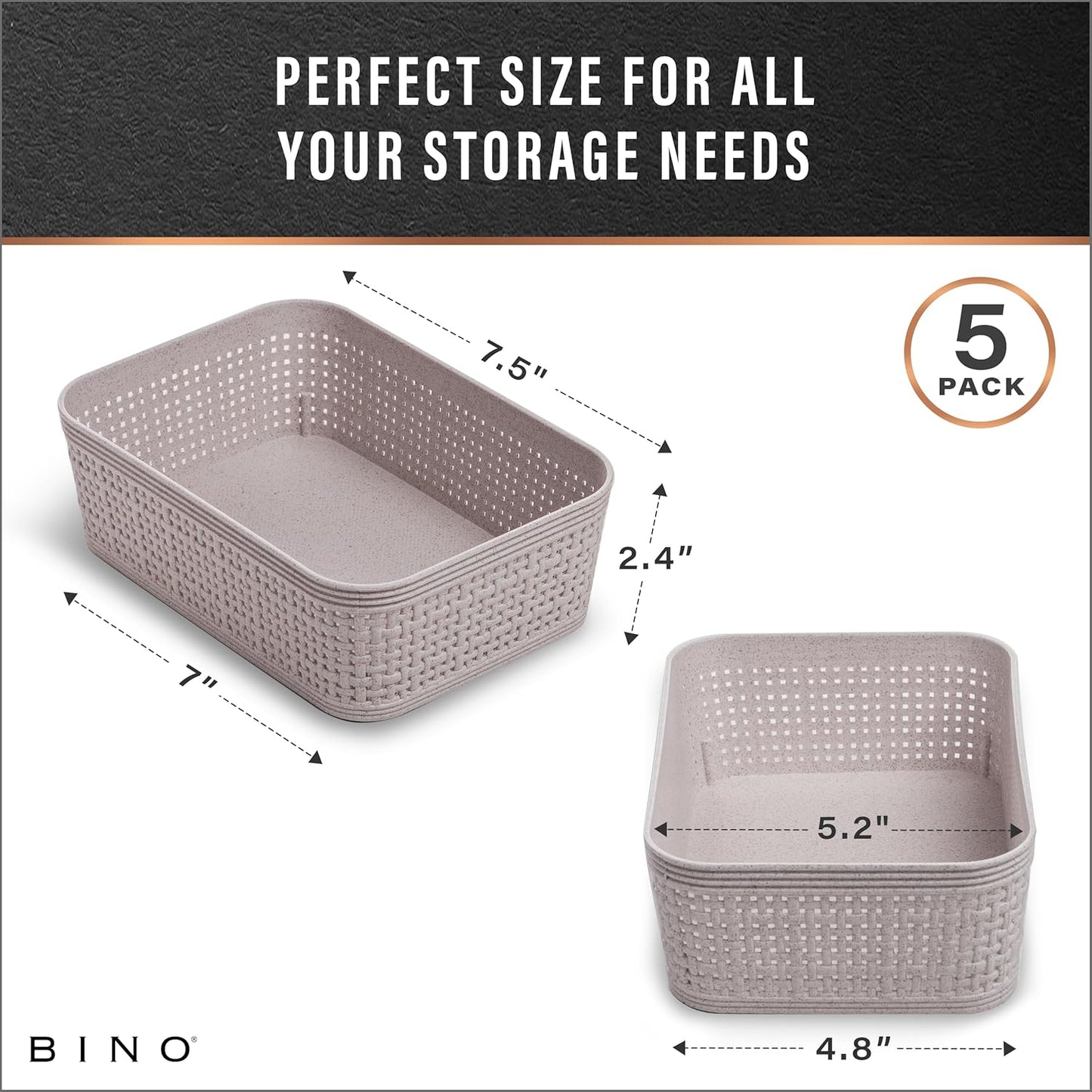 Woven Plastic Basket / Natural Grey / 5PK- XS / Set of 5