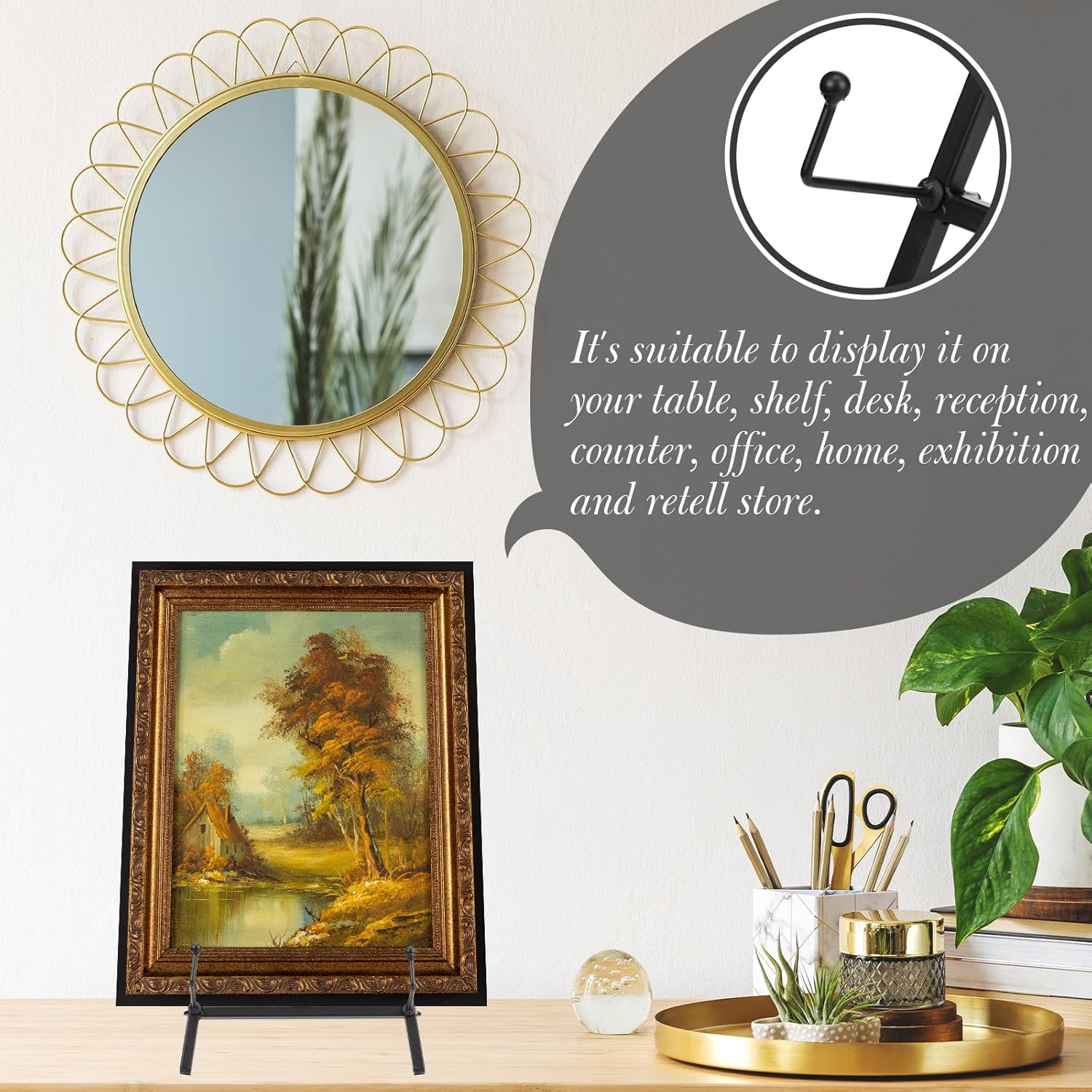 Metal Easel Stand 16.5" H x 8.7" W x 4.3" D Table Top Easel Stand for Display Tripod Art / Black