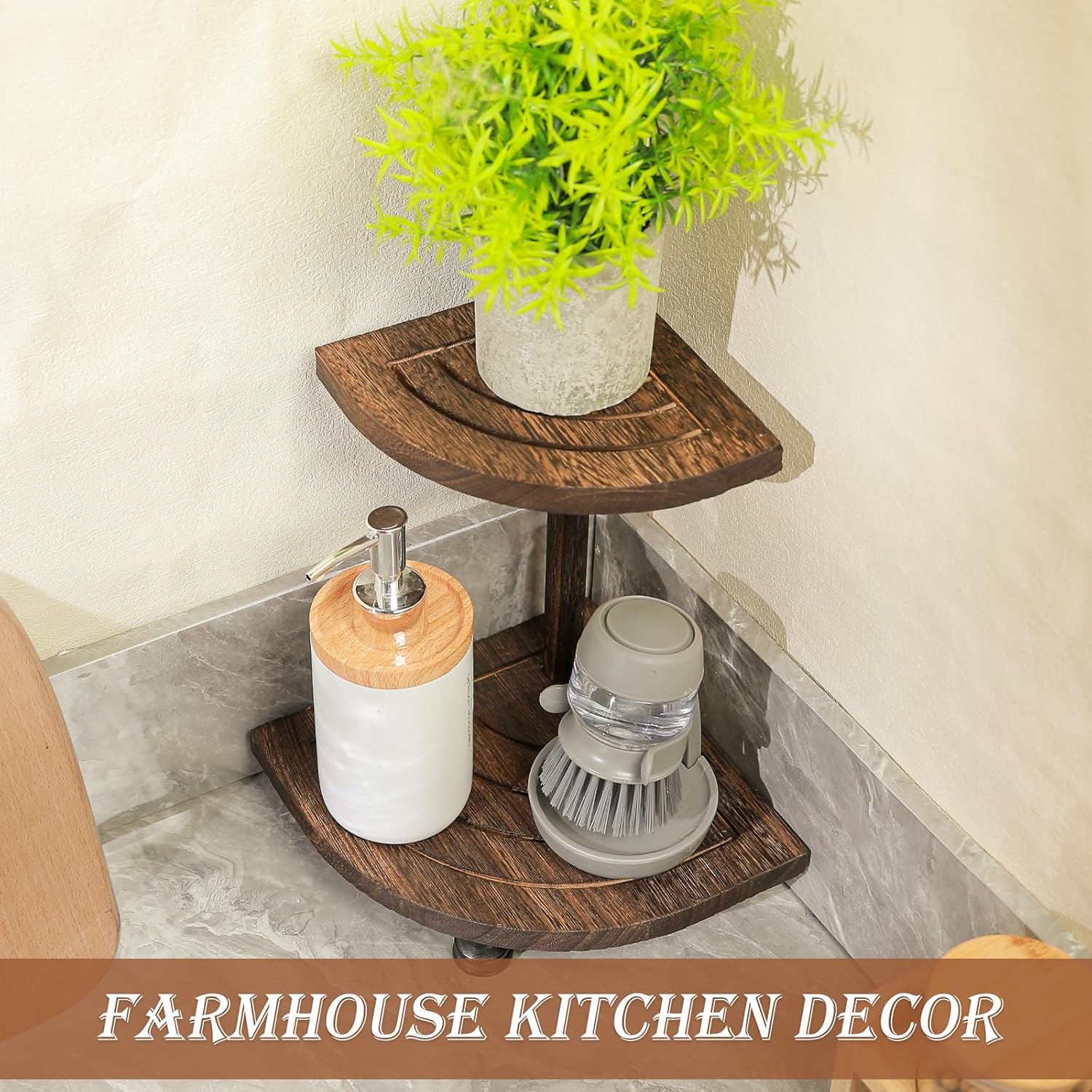 2-Tier Rustic Corner Shelf / Flabelliform-brown-2tier