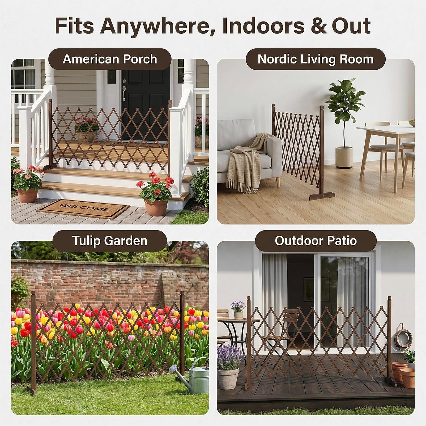 MyGift Expandable Wood Garden Trellis Freestanding Lattice Brown | Adjustable Width Design, Solid Construction, Plant