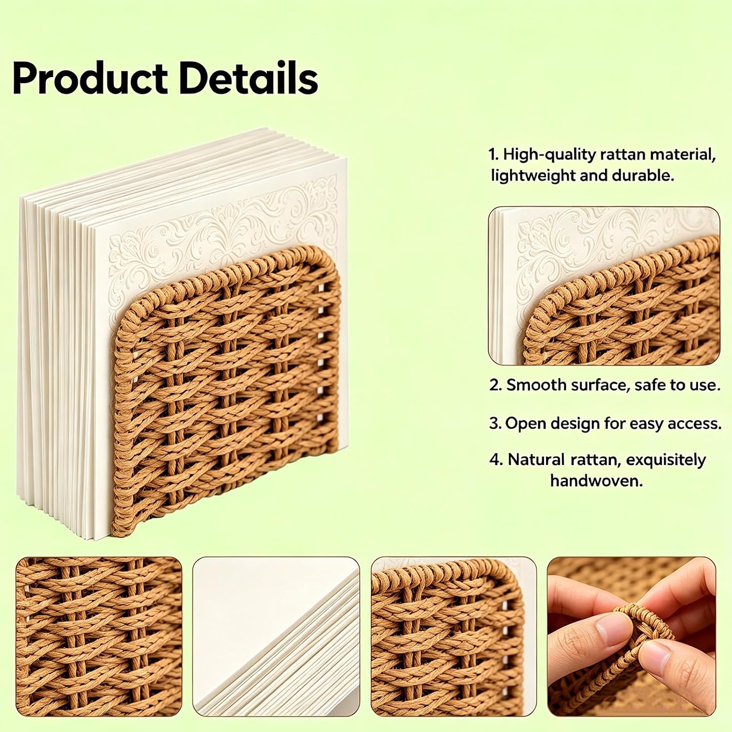 Upright Woven Rattan Napkin Holder / Flaxen / Natural