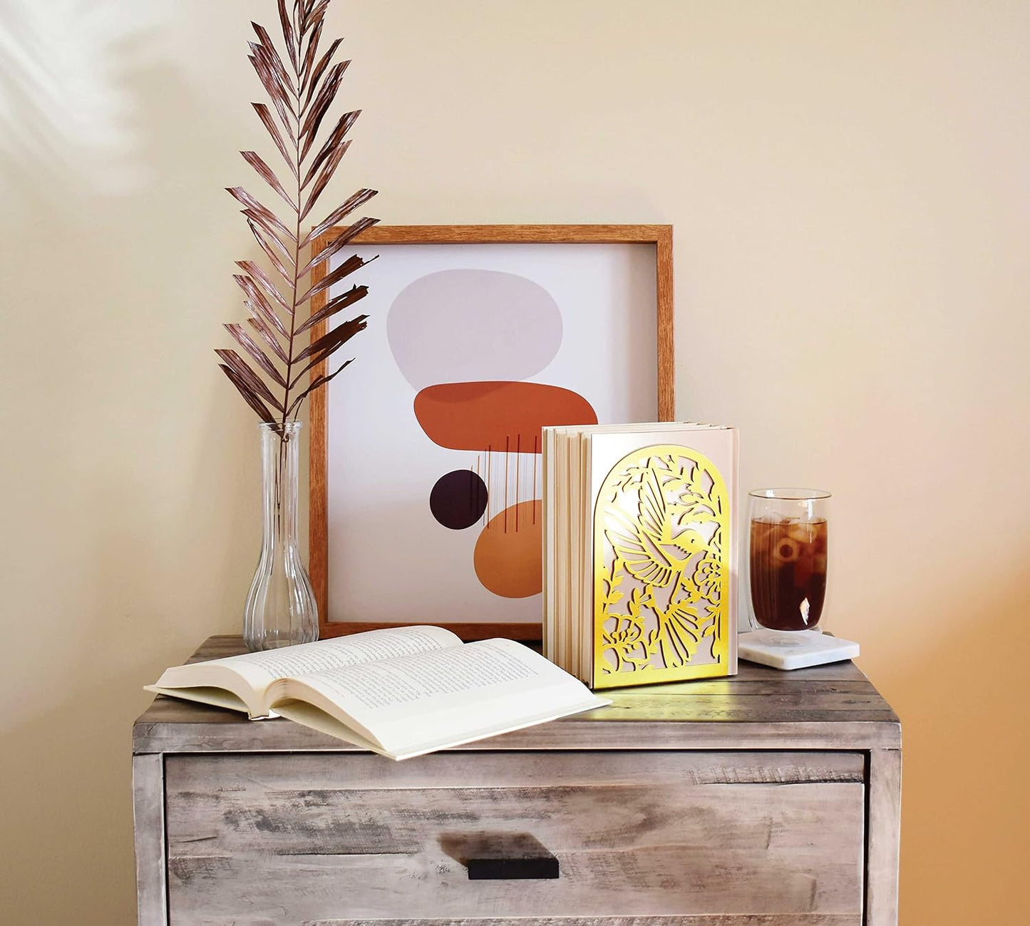 Metal Bookends / Heavy Book Stoppers / Hummingbird Gold