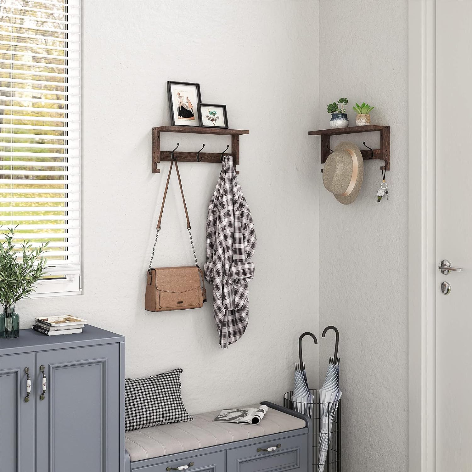 Wood Rack Wall-Mounted / 31.6 Inch / Brown / 31.5 Inch