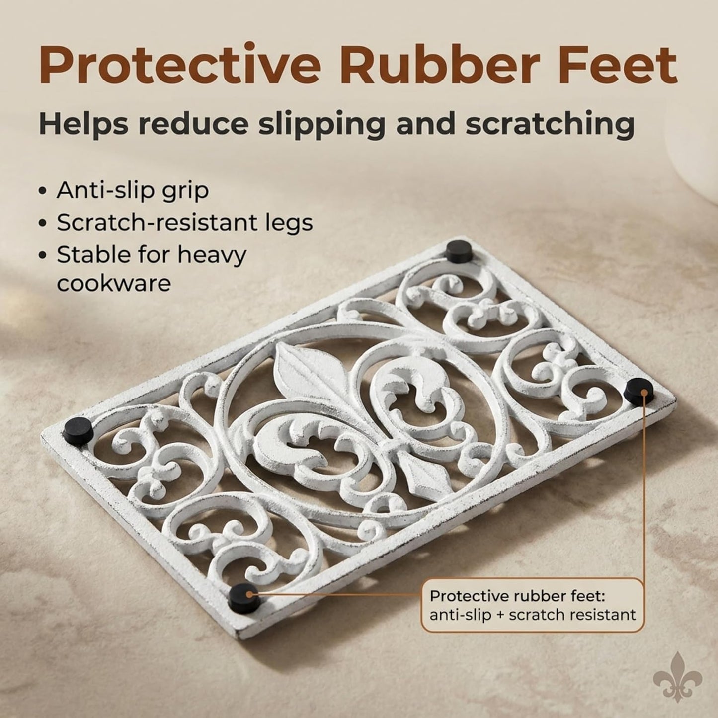 Lulu Decor, Cast Iron 10" x 6" Rectangle Fleur de lis Trivet Set of 2 pcs, for Hot Dishes or Pots - Durable Kitchen Mat