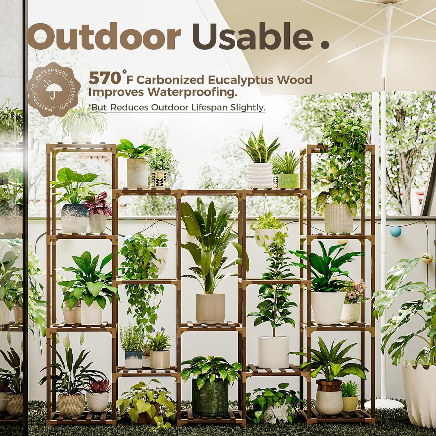 Bamworld Large Hanging Plant Stand Indoor Tall Plant Shelf Outdoor 14 Pots | Large Plant Rack for Living Room Patio