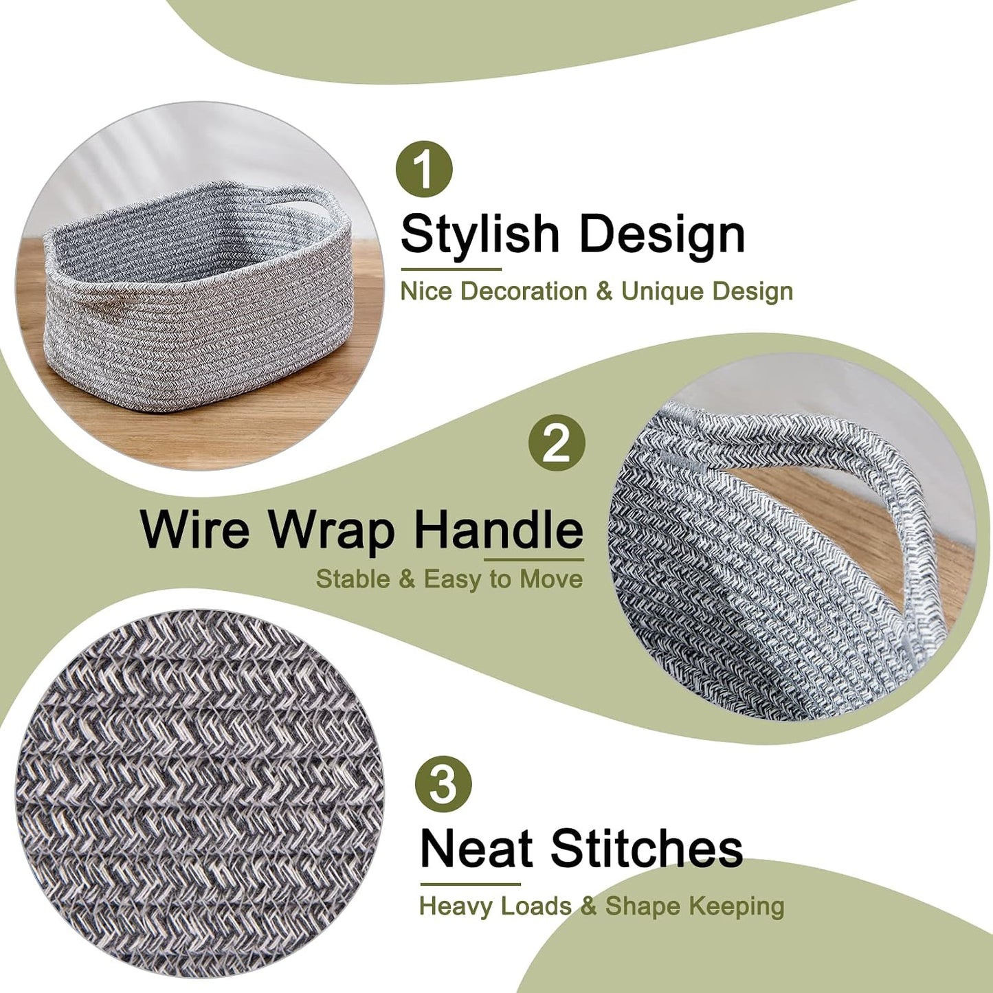 Woven Baskets for Storage / Gray Variegated / Set of 3