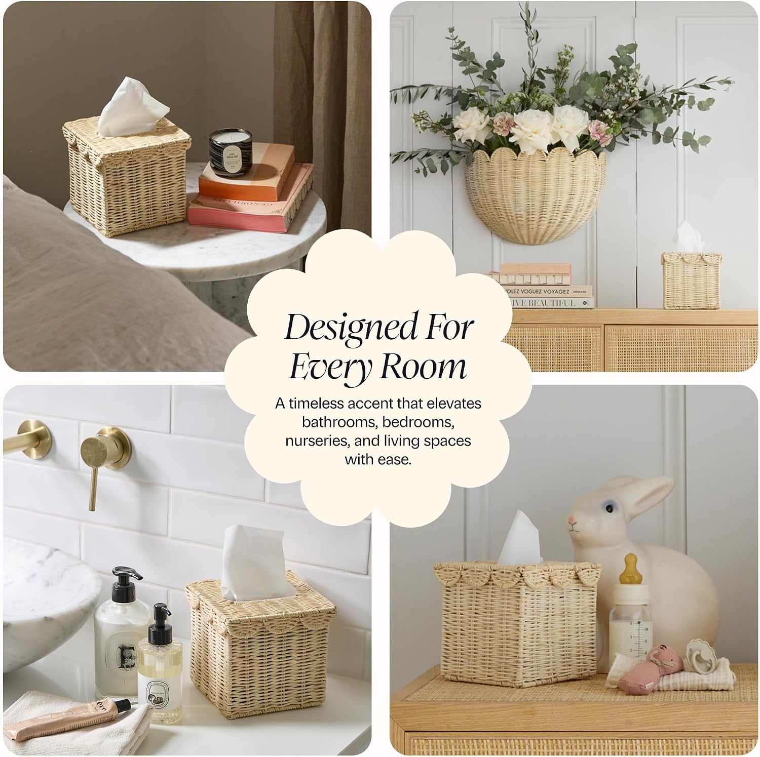 Rattan Tissue Box Cover Square / Natural / 4.5 x 4.5 x 5.3