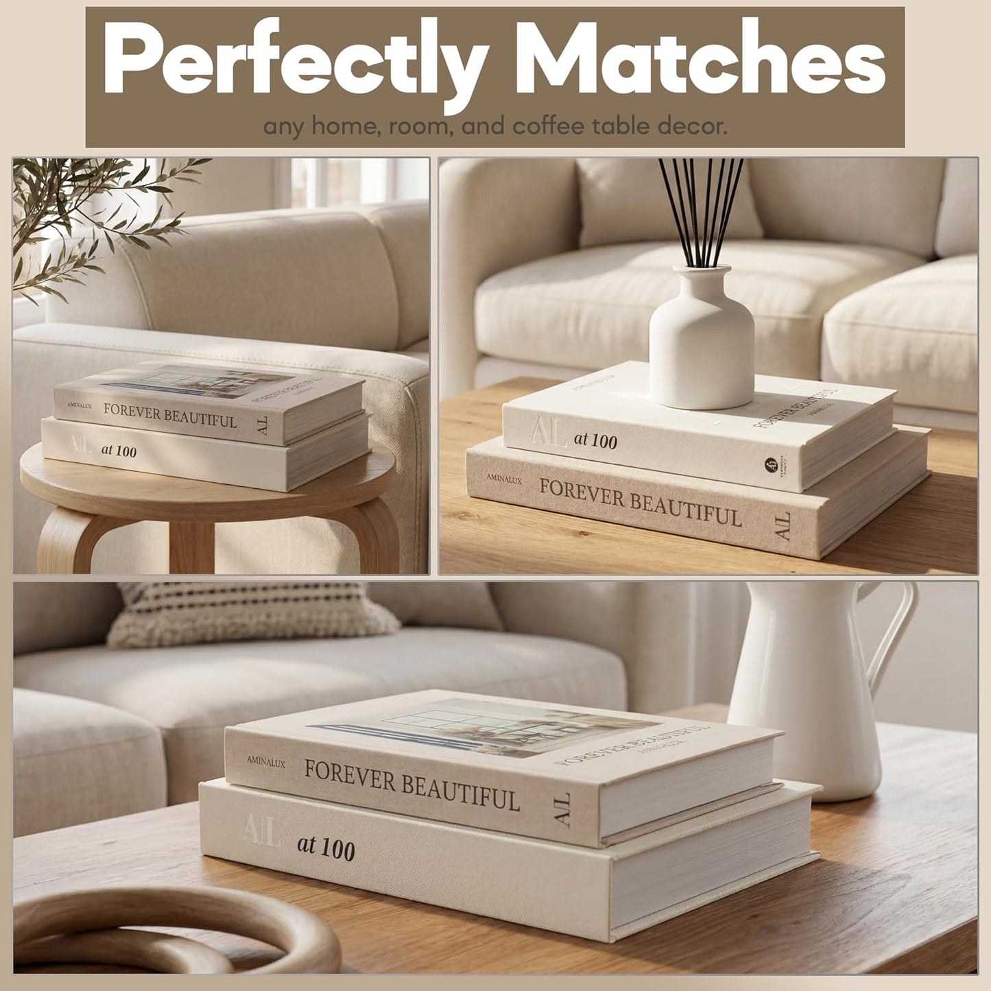 Faux Linen Book Boxes / Beige/sand / Set of 2