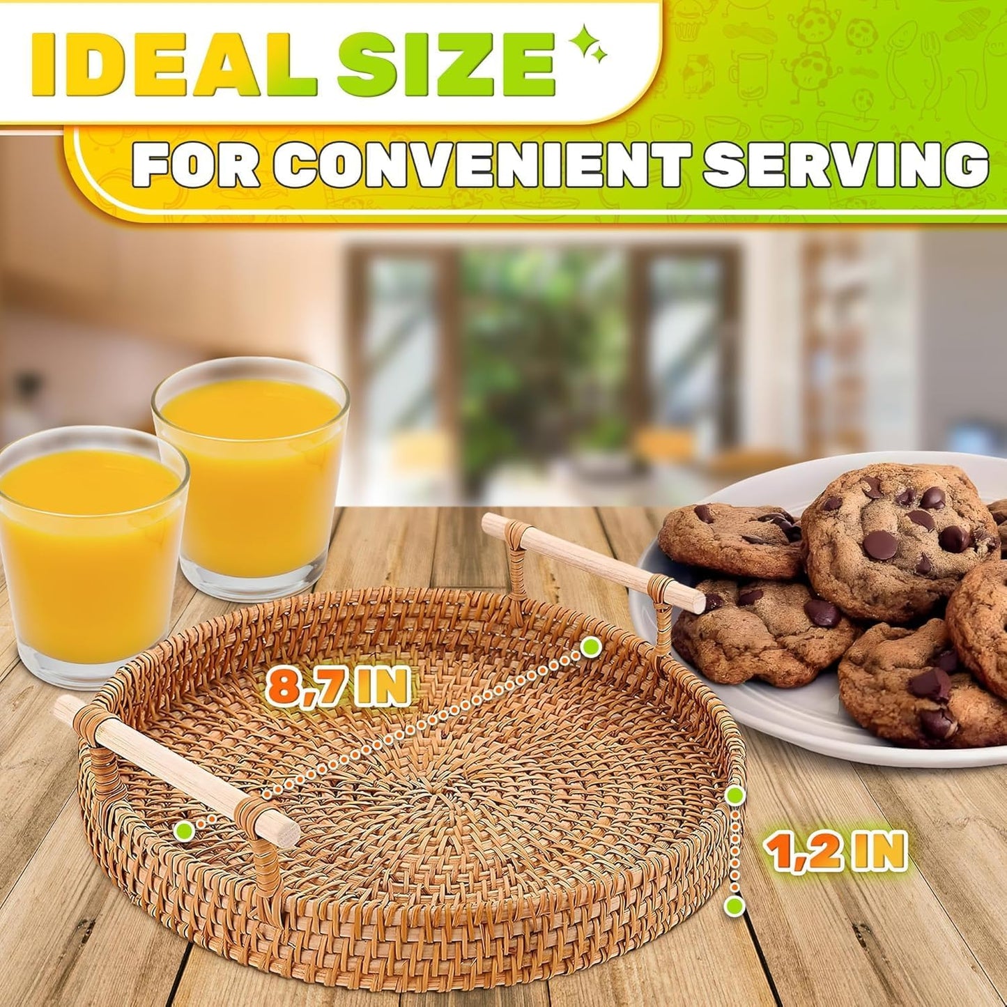 Woven Serving Basket / Rattan Tray 8.7- Round