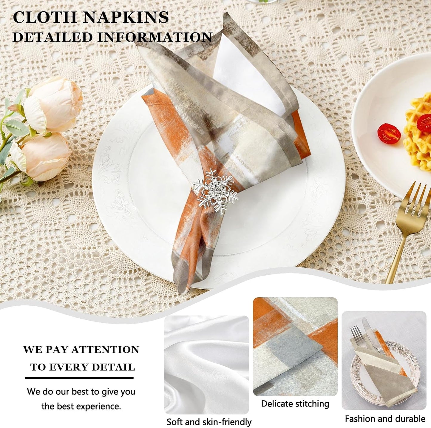 MCALK 4 Each Orange Placemats and Cloth Napkins Set of 8, Modern Abstract Art Painted Placemat for Home Kitchen Decor