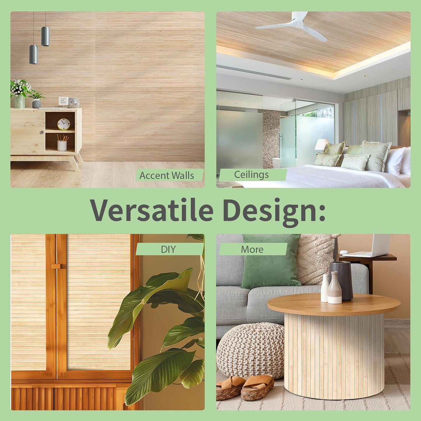Bamboo Wall Panel for Interior Wall Decor / 48 x 96 / Light-carbonized / Natural