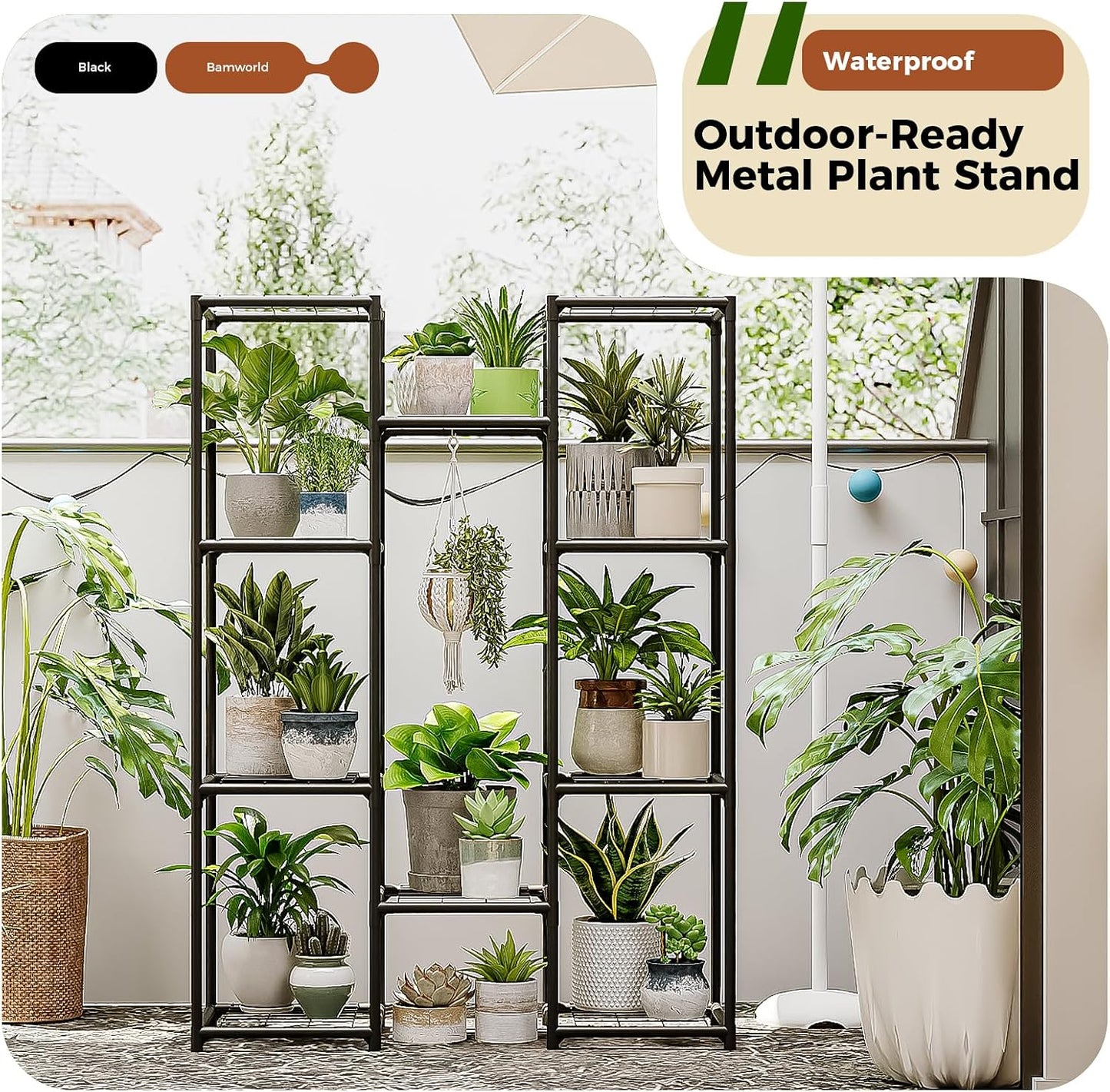 Bamworld Plant Stand Outdoor Metal Plant Shelf for Multiple Plants Large Plant Holder Waterproof for Garden Living Room