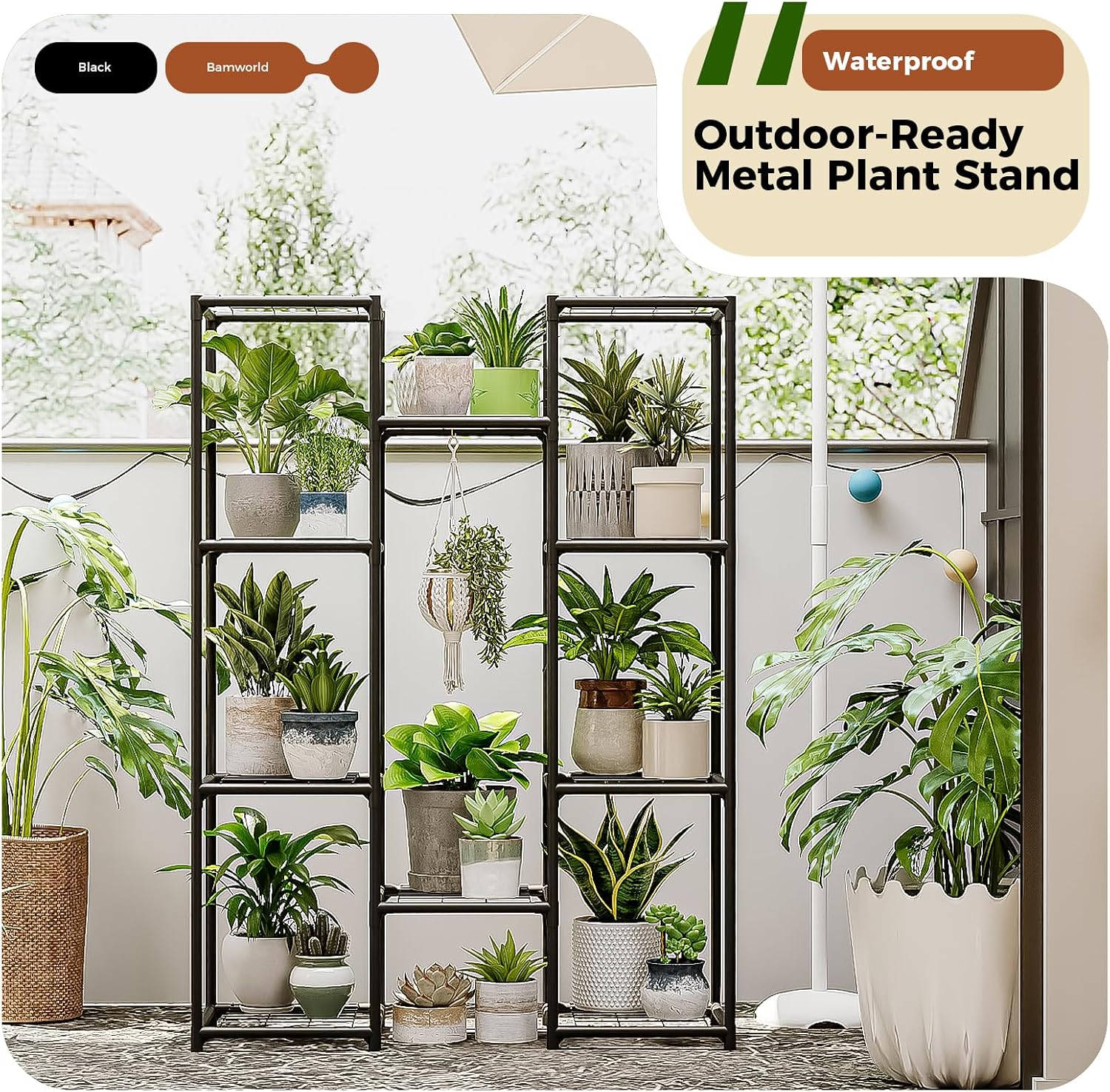 Bamworld Plant Stand Outdoor Metal Plant Shelf for Multiple Plants Large Plant Holder Waterproof for Garden Living Room