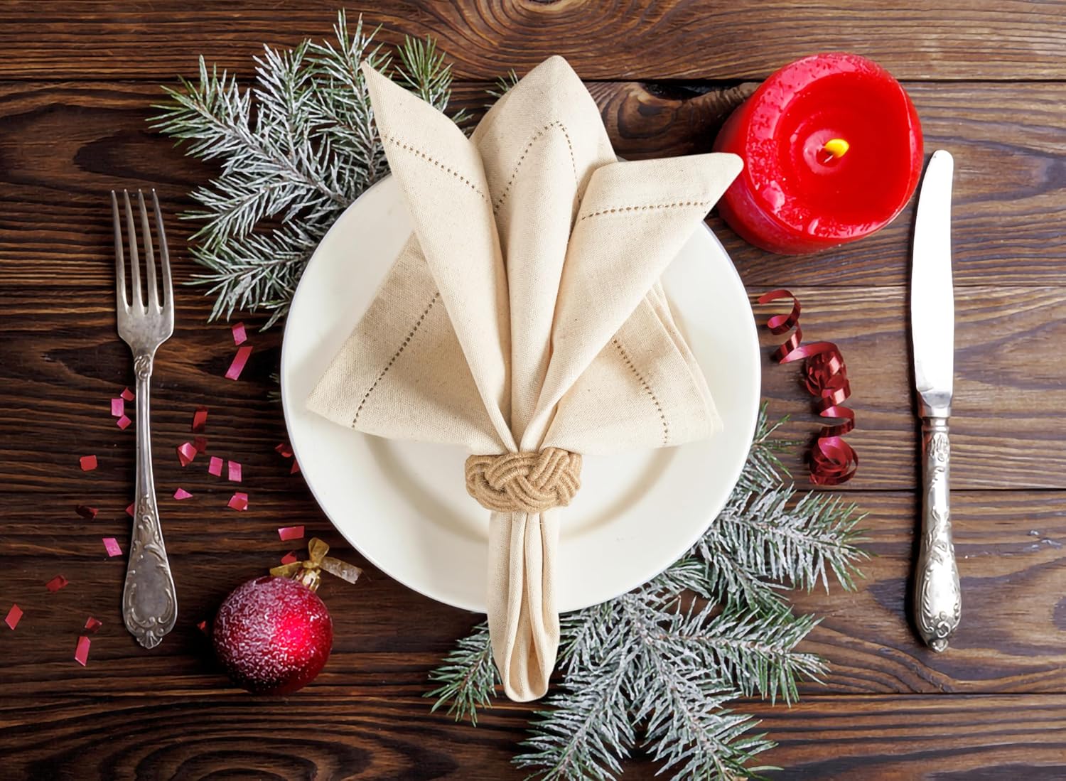 Lightnpro Flax Linen Napkins Set of 12 – Hemstitched Dinner Cloth Napkins, Washable and Reusable Natural Flax Napkins