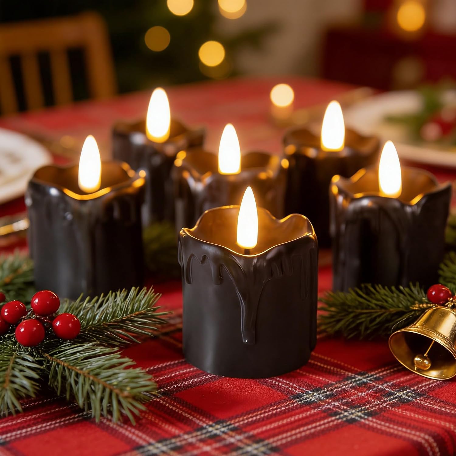 Black Dripping Wax Halloween Flameless Votive Candles with Timer Batteries | Halloween Decorations, 2x2 in Battery LED