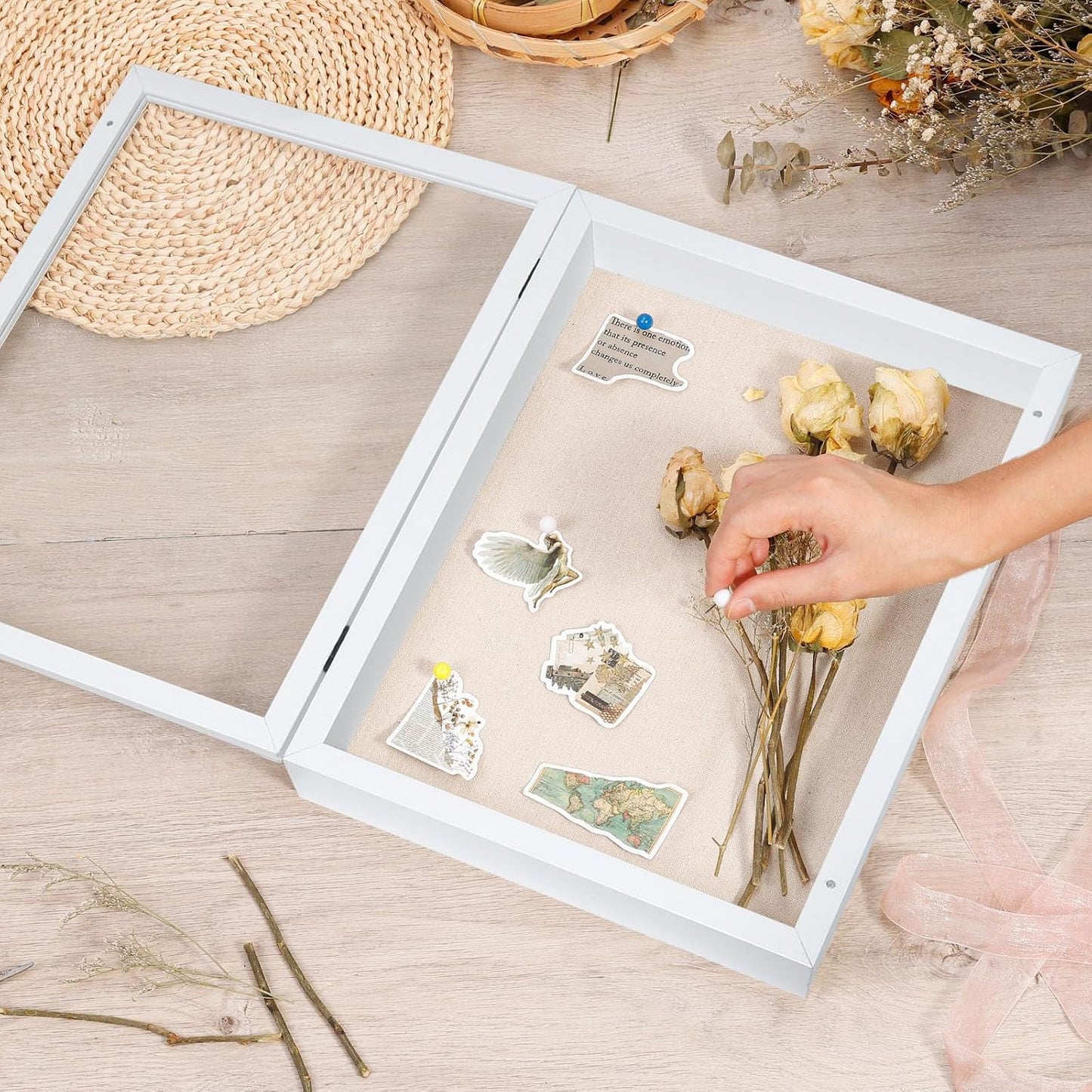 Califortree 12x16 Shadow Box Frame with Linen Back - Sturdy Rustic Memory Display Case of Flower, Pictures, Medals and
