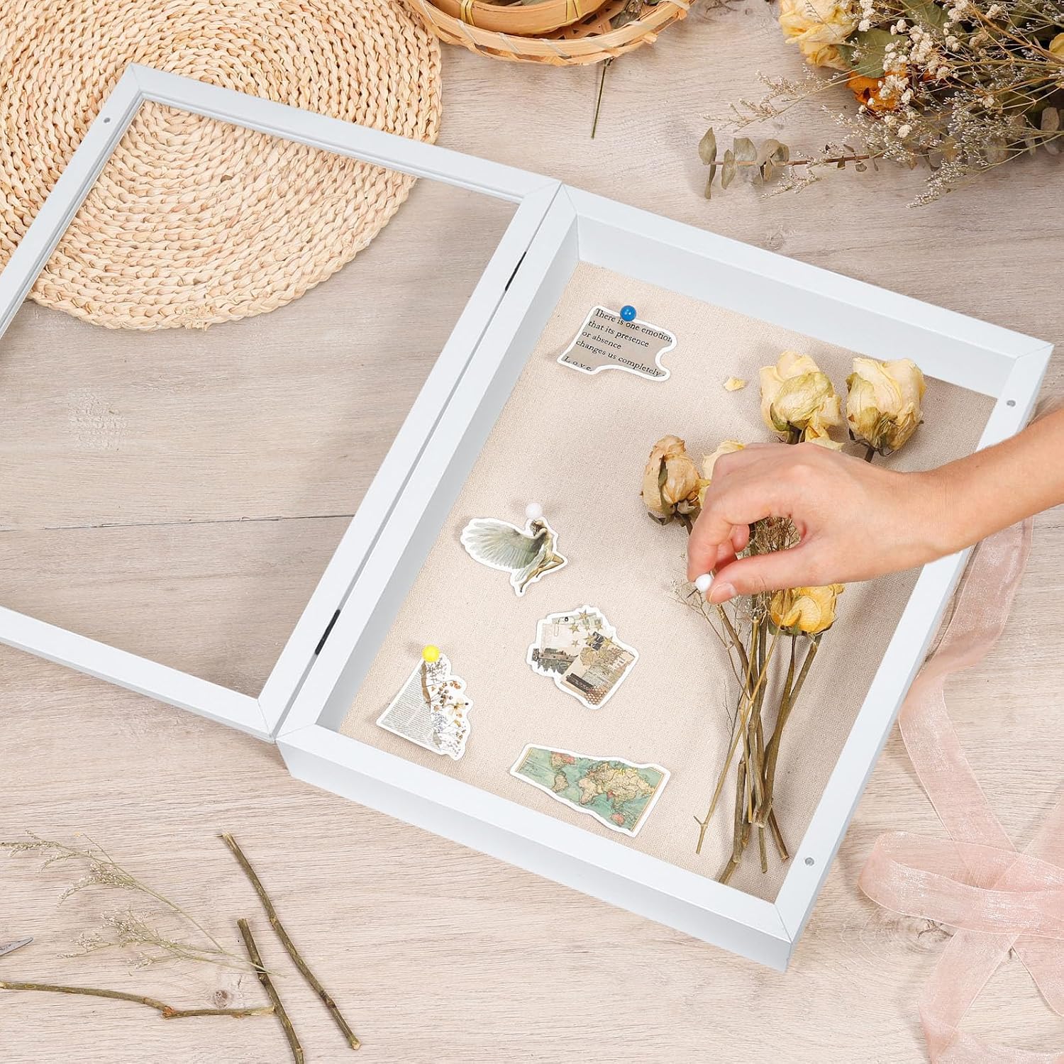 Califortree 12x16 Shadow Box Frame with Linen Back - Sturdy Rustic Memory Display Case of Flower, Pictures, Medals and