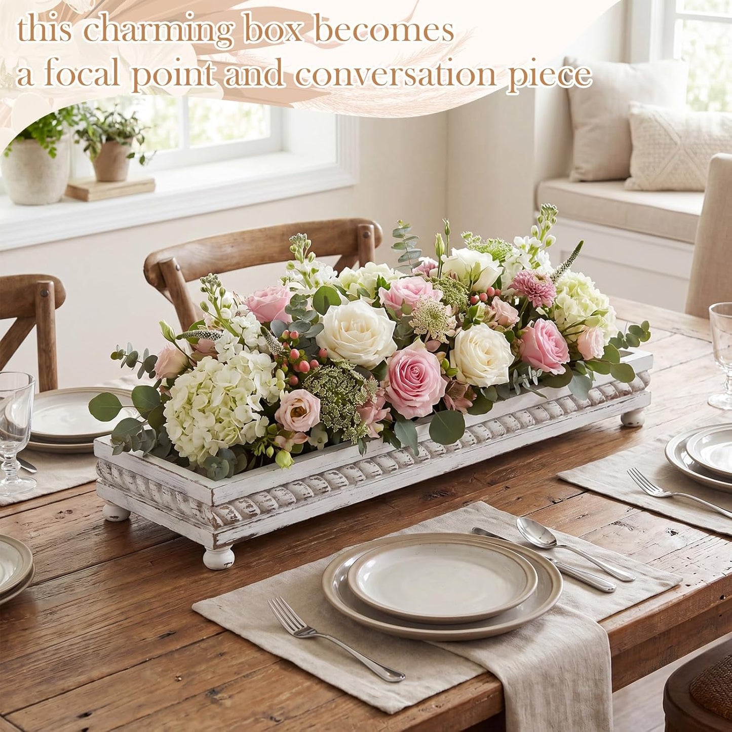 Spring Decorative Wooden Tables Centerpiece Tray / White / Set of 24