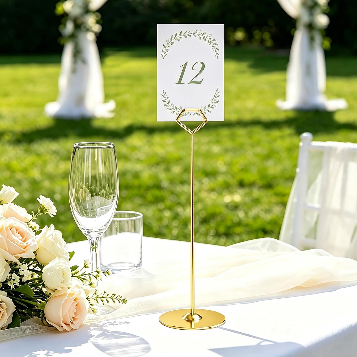 16 Pack 12 Inch Table Number Holders, Gold Diamond Place Card Holders | Steel Table Card Stands for Weddings