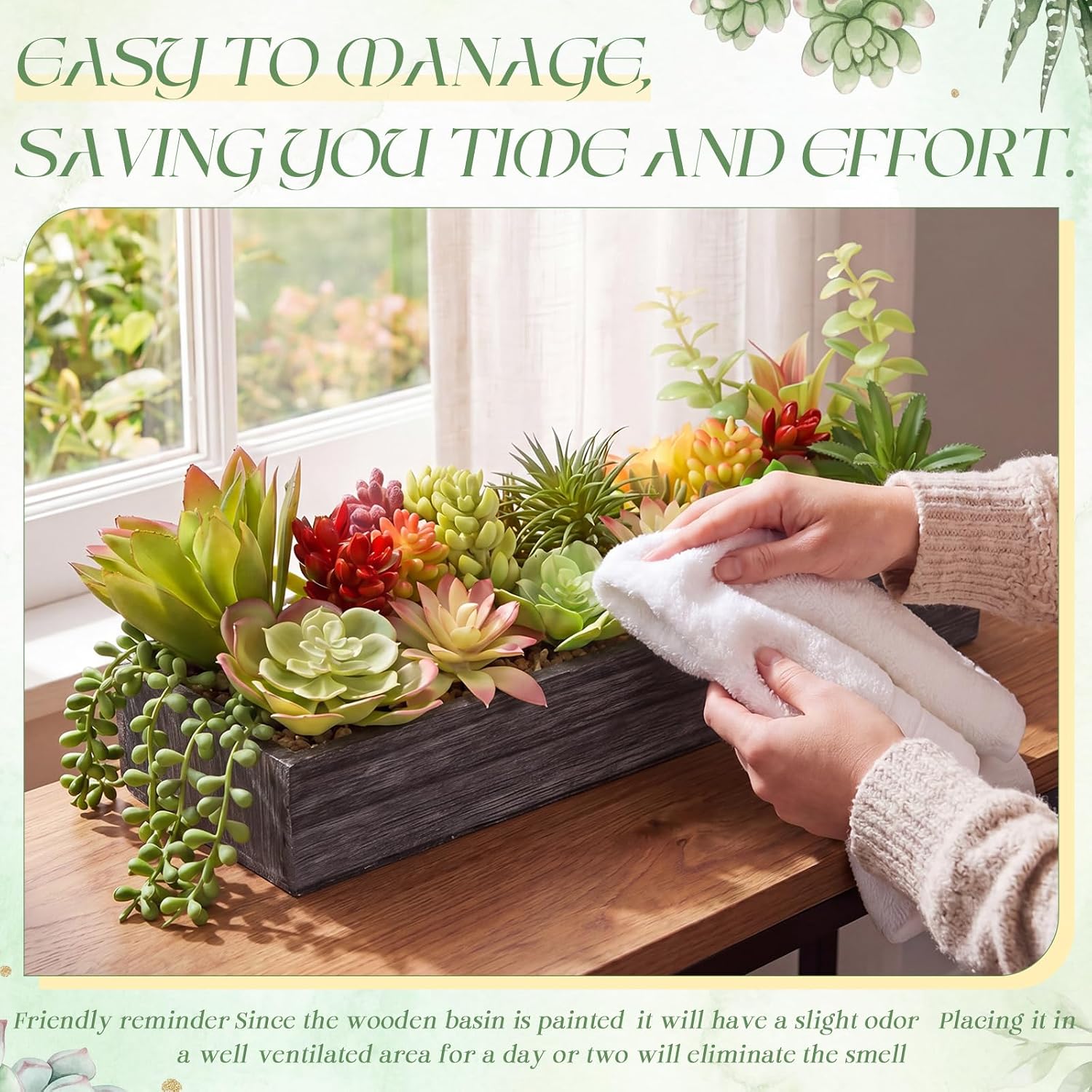 Artificial Succulent Arrangement Faux Succulents Plants in Rectangular / Grey / Grace / 16 Inch